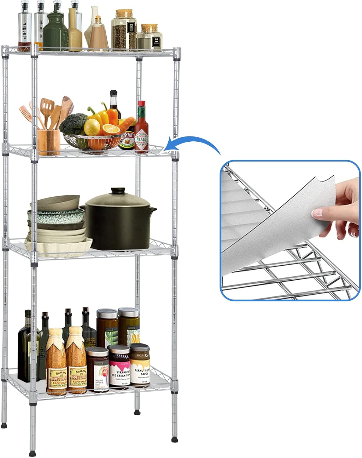 Dkelincs 4 Tier Wire Shelving Unit 18''L×12''W×44''H NSF
