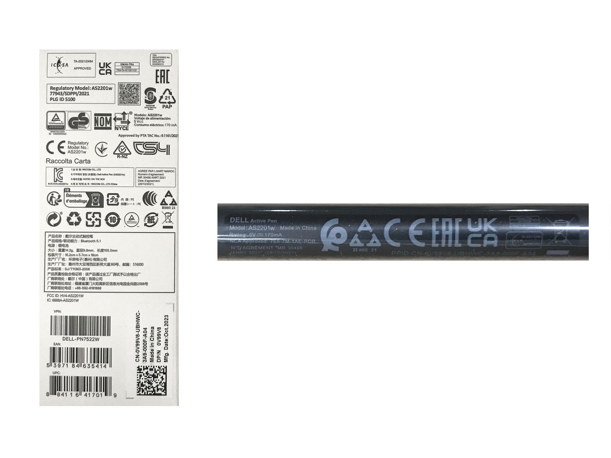 PN7522W Original Dell Stylo Premier Actif pour Latitude 14 2in1 (9420), (7420), (7440), (9430), 14 2in1 7420, 13 2in1 (9330), 7330, (5330), (3340)