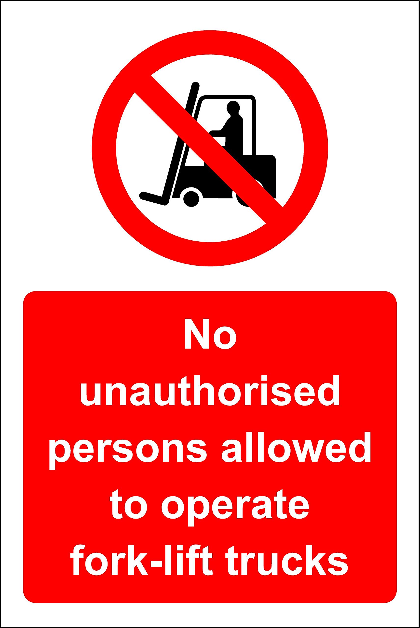No unauthorised persons allowed to operate forklift trucks Safety sign - Self adhesive sticker 150mm x 100mm