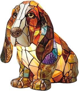 Small Dog Lamp, Retro Stained Resin Tabletop Night Light, 3D Cute Puppy Table Lamps, Gift for Lovers Home Decor, Basset Hound