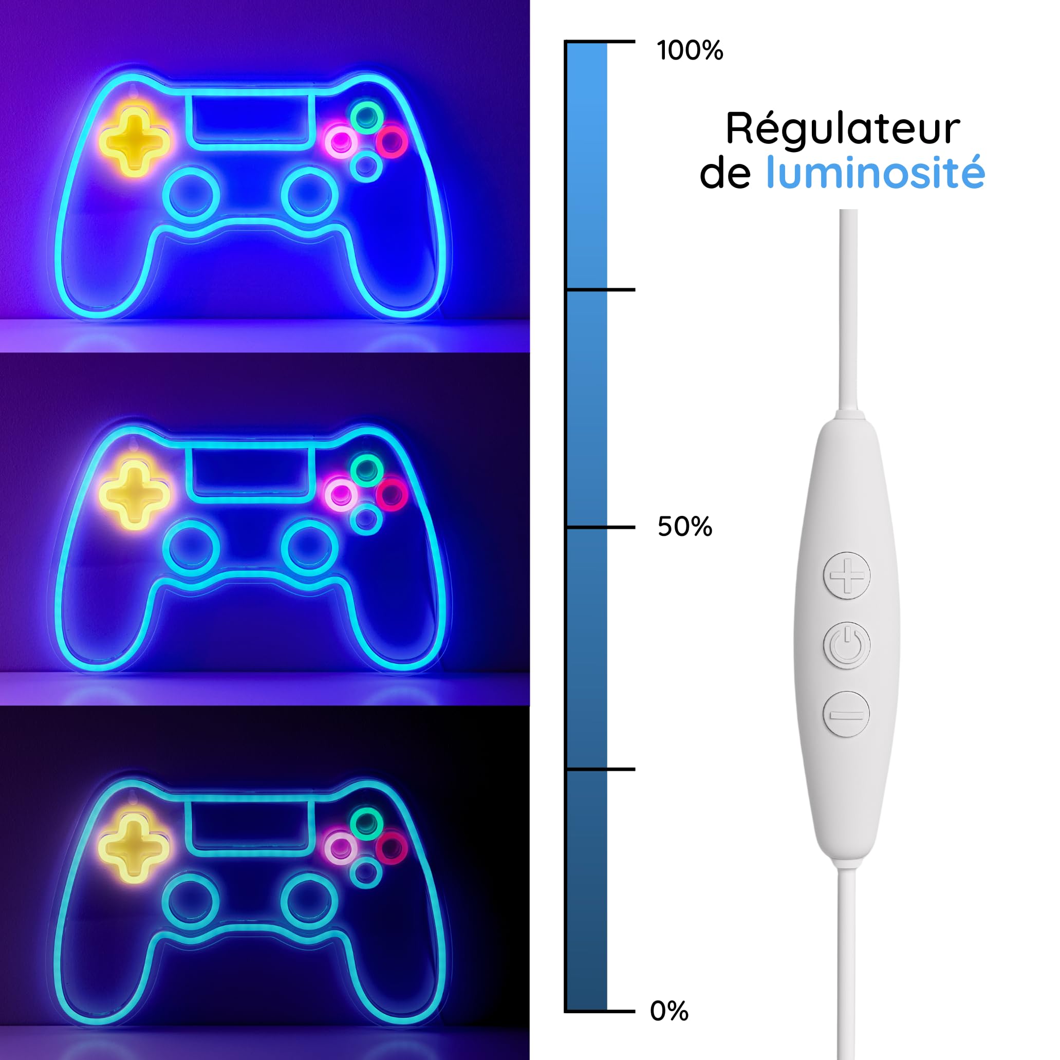 NELUX Neon LED Gaming Manette, Gamer Decoration Chambre Murale Lampe, Accessoire Gaming Room Deco Setup Ado, Enseigne Lumineuse Cadeau. Connexion USB avec Variateur de Luminosité.