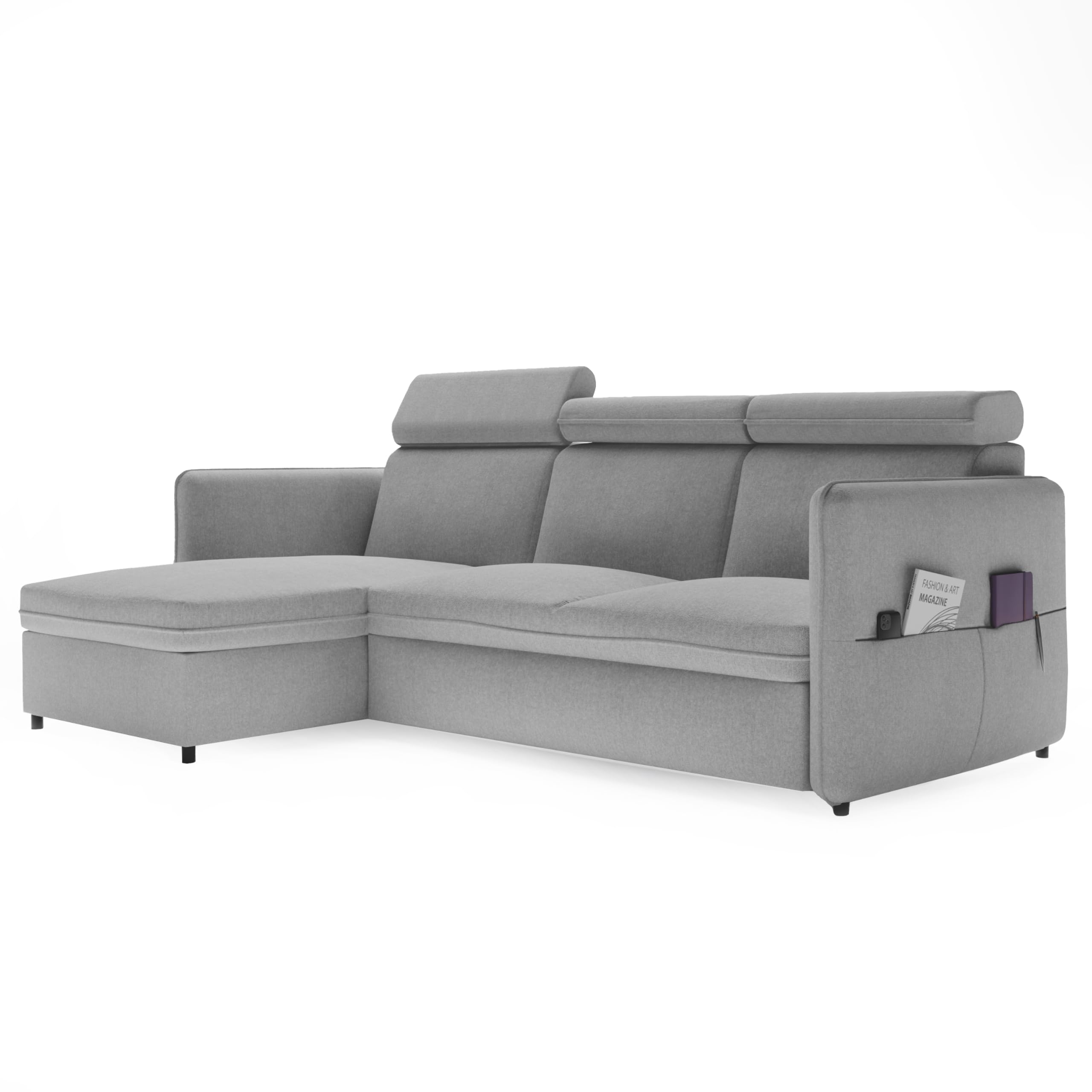 Ecksofa mit Schlaffunktion und Bettkasten 220 x 160 cm Hellgrau