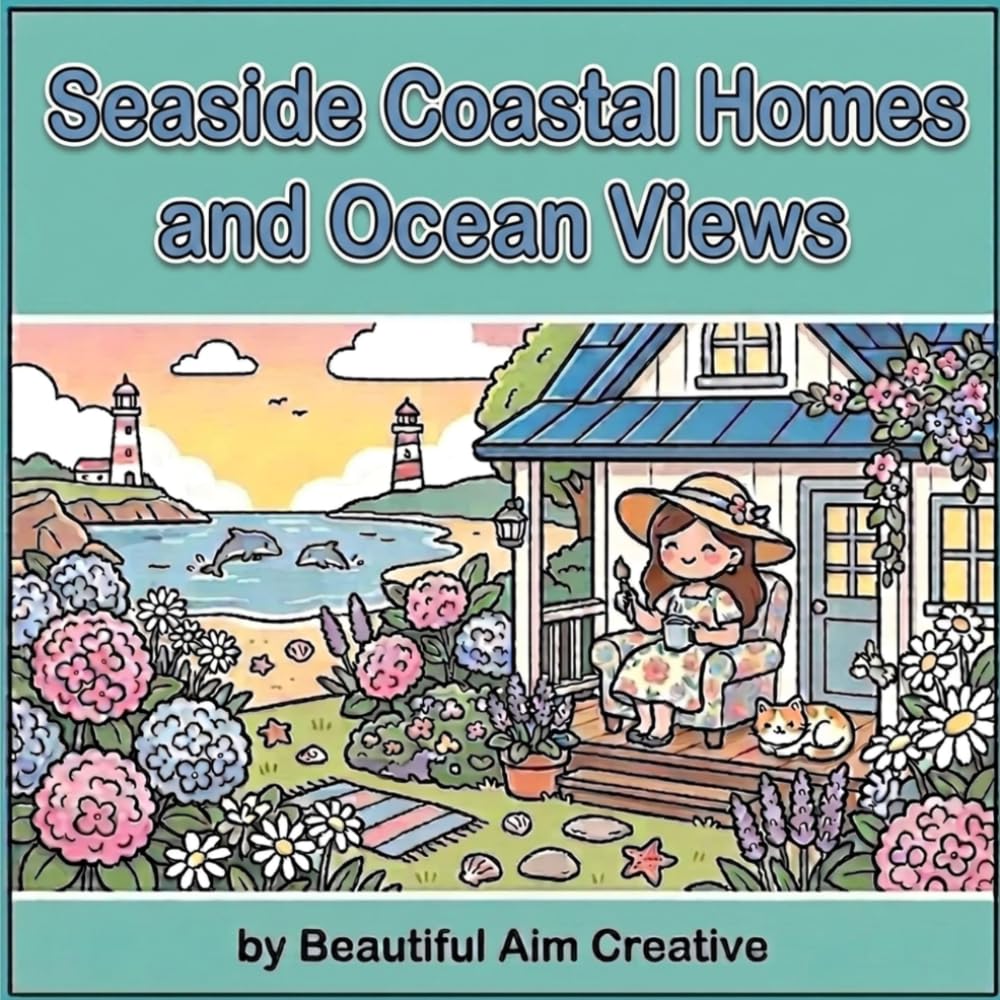Bold & Easy Coloring Seaside Coastal Homes, Ocean Views, and Cozy Summer Charm: Coloring Book for Adults