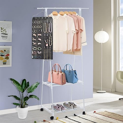 Miniatura 4 de BB Brotrade Organizador de joyas colgante, organizador de accesorios, organizador de 56 bolsillos para guardar joyas (Negro, 56 bolsillos)