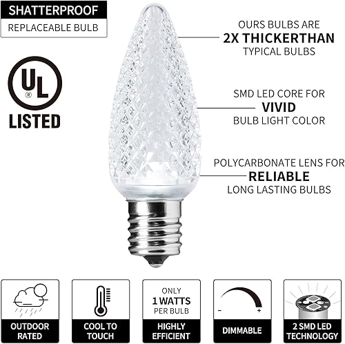 Miniatura 8 de Brightown Guirnalda de luces LED C9 de Navidad para exteriores, luces de fresa facetadas, extensibles, con certificación UL para fiestas,