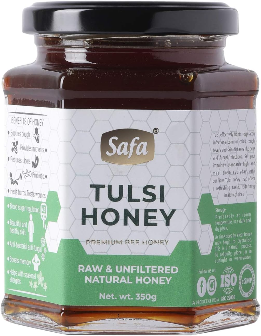 Tulsi Honey | Organic Honey Raw Unprocessed Holy Basil Honey | 100% Pure Natural Honey Unfiltered | Immunity Boosters for Adults & Nurturing Children | Raw Unpasteurized for Maximum Potency 350g