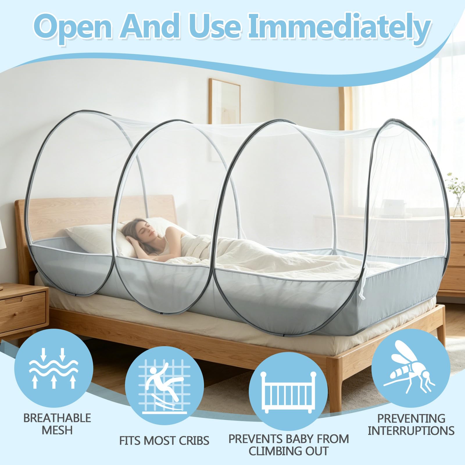 Mosquitera de Viaje Plegable, 190 x 90 x 90 cm, Mosquitera Pop Up para Cama, Camping, Viajes, terraza, hoteles