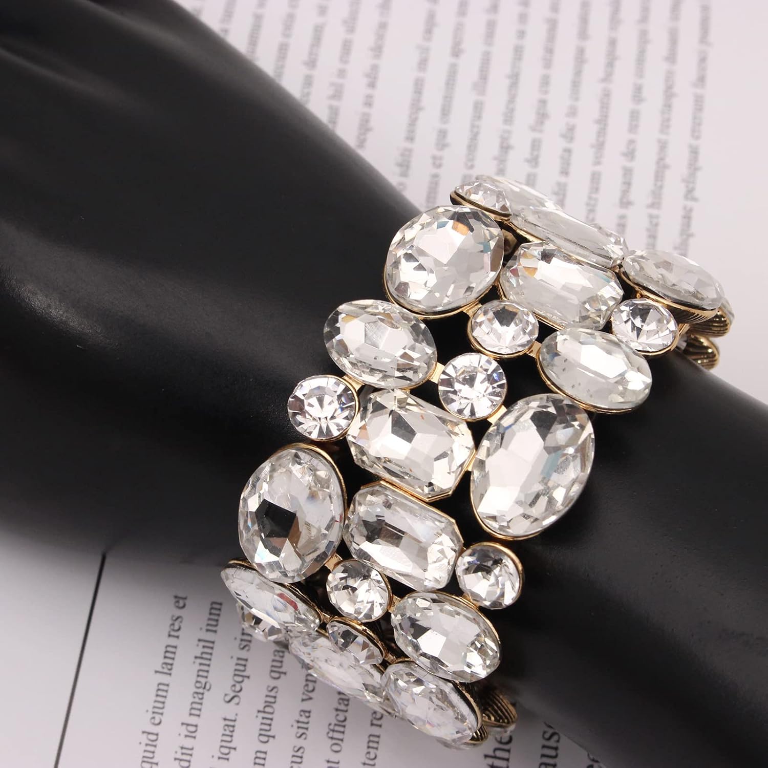 Women’s Wedding Bridal Crystal Leaf Flower Stretch Bangle Elastic Wide Bracelet Jewelry for Brides Bridesmaid - Image 2
