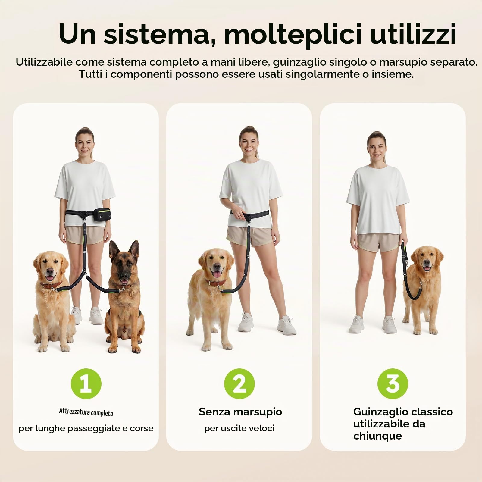 Pecute Guinzaglio Doppio per Cani Mani Libere con Borsello Impermeabile | Guinzaglio Anti Tiro con Corda Elastica e Doppi Manici Riflettenti per Cani 5-15kg