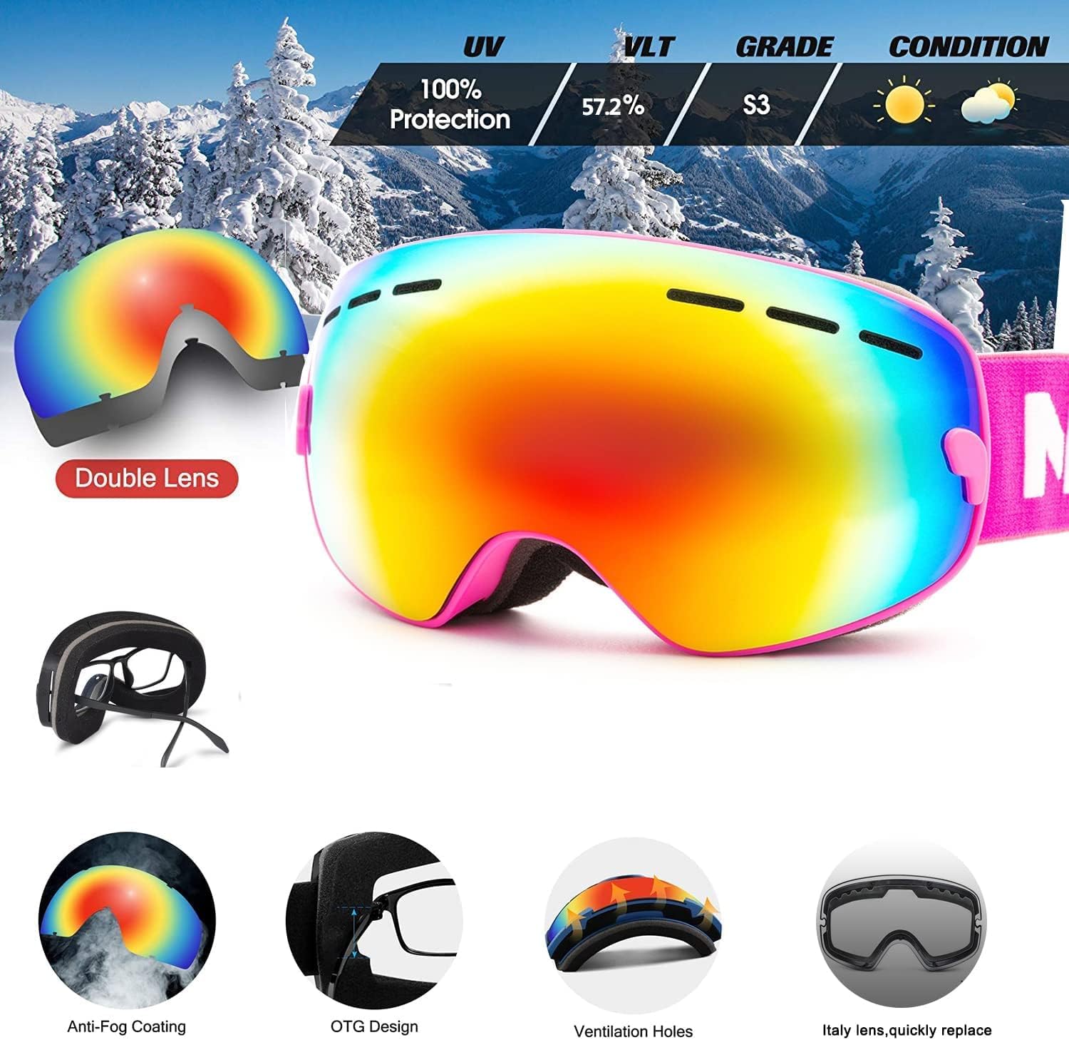 Kids and Toddlers Ski Helmet Snowboard Helmet and Goggles Combo Comfort Safty and Very Lightweight ASTM Certified for Boys,Girls and Young Skiers