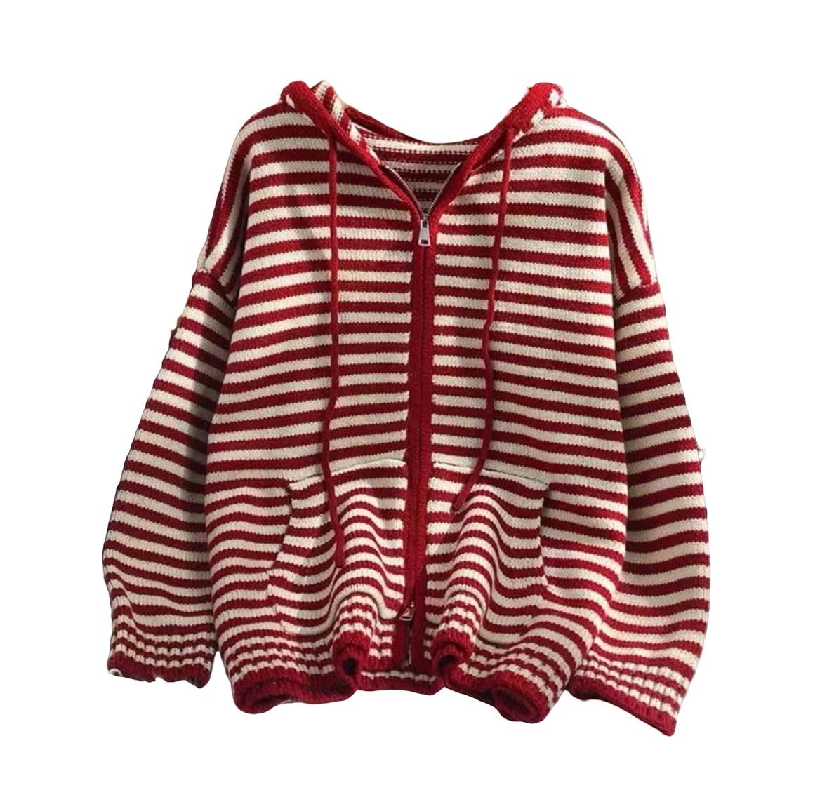 Womens Hooded Knitted Cardigan Loose Casual Zipper Sweater Coat Warm Soft Knit Outerwear Tops