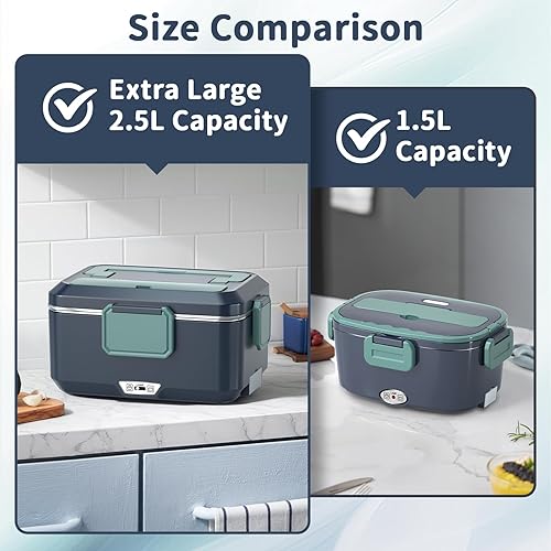 Miniatura 7 de Fiambrera eléctrica con calefacción para adultos, 100 W, 2.5 L, de calentamiento rápido, portátil, para adultos, 12 V24 V110 V para automóvil,