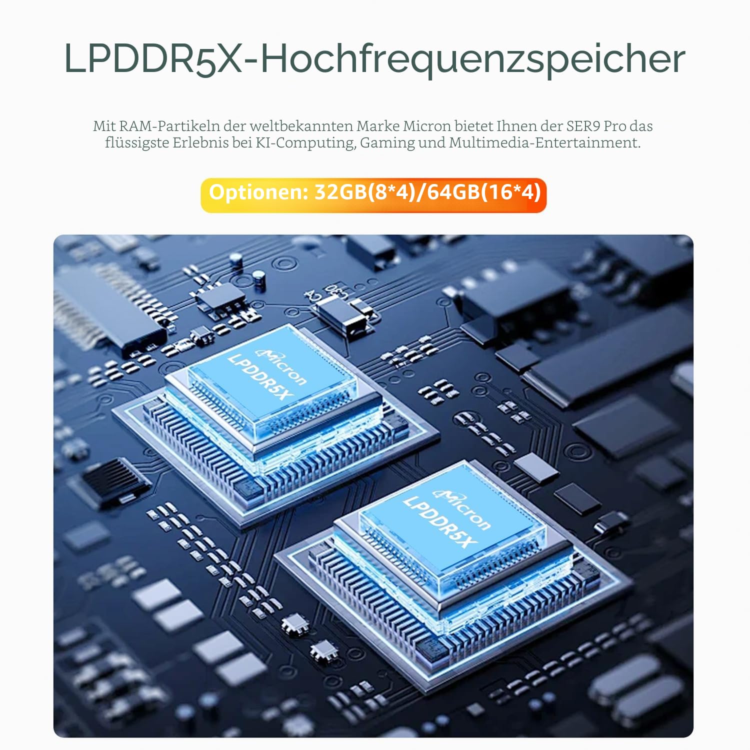 Beelink SER9 Pro AI Mini PC, AMD Ryzen AI 9 HX 370(12C/24T, bis zu 5.1GHz), Mini Computer 32GB LPDDR5X RAM 1TB PCIe4.0 SSD Windows 11 Pro, Integrierte MIC/Lautsprecher, USB4/WiFi6/BT5.2/RJ45 2.5G