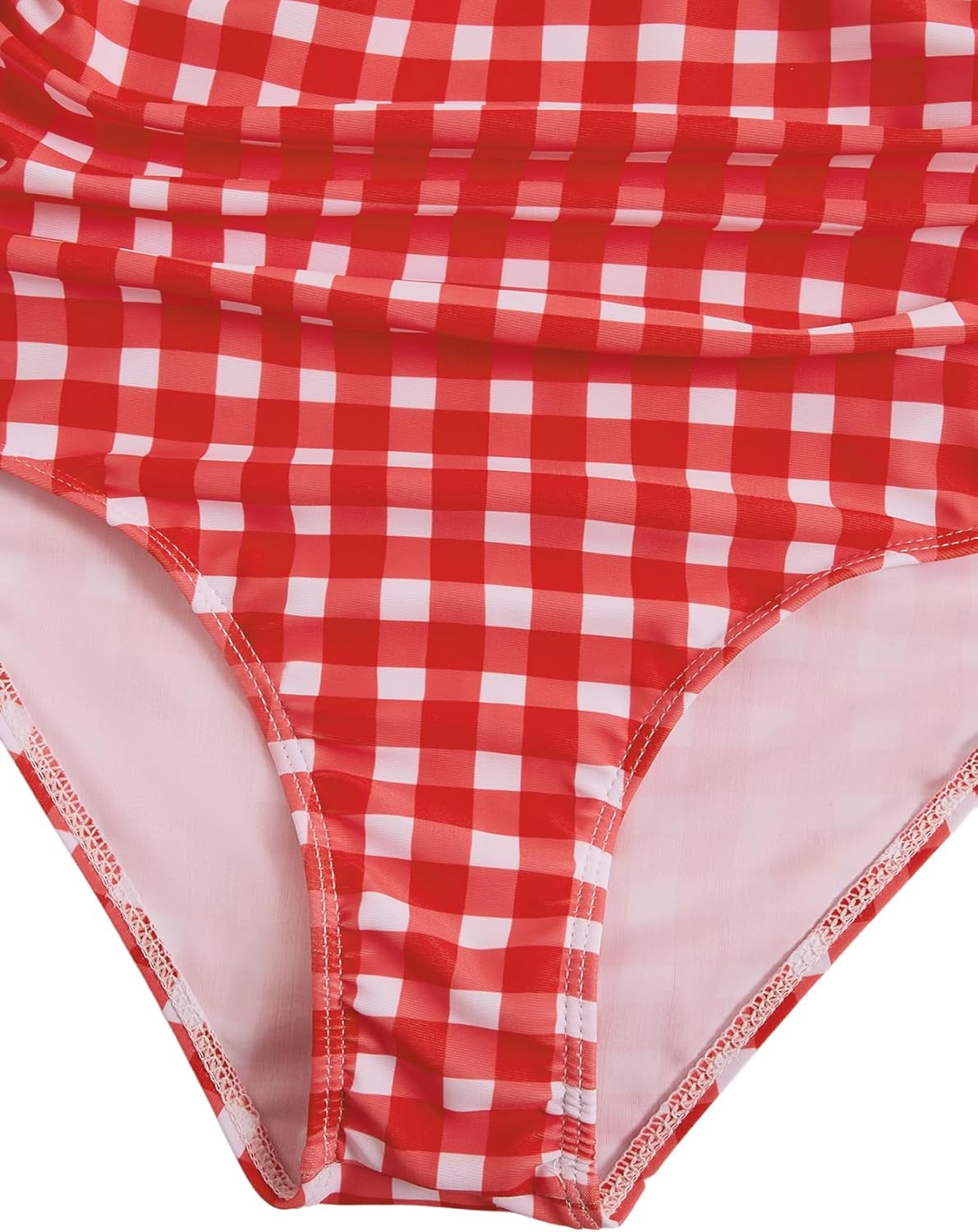 Floerns Girl's Gingham Print Ruched Cut Out Knot Front One Piece Swimsuit