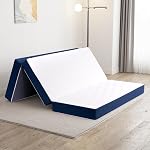 Twolike Petit matelas pliant jumeau, 4 Matelas en mousse de mémoire Tri Fold de pouce avec couvercle lavable, Topper matelas pliable avec fond antidérapant,Support et soulagement de pression, Petit Twin 75"X 25"X4", Bleu