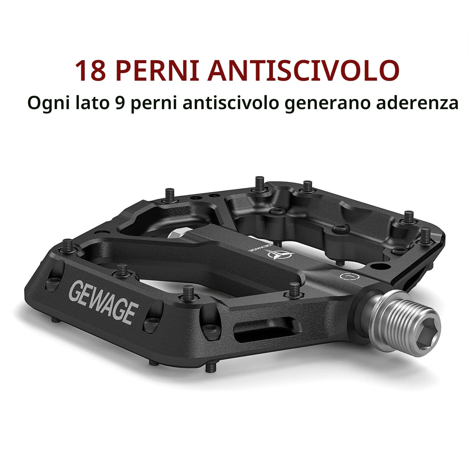 GEWAGE Pedali per mountain bike, pedali in fibra di nylon antiscivolo MTB, pedali per bicicletta da 9/16", pedali a piattaforma piatta leggeri e larghi