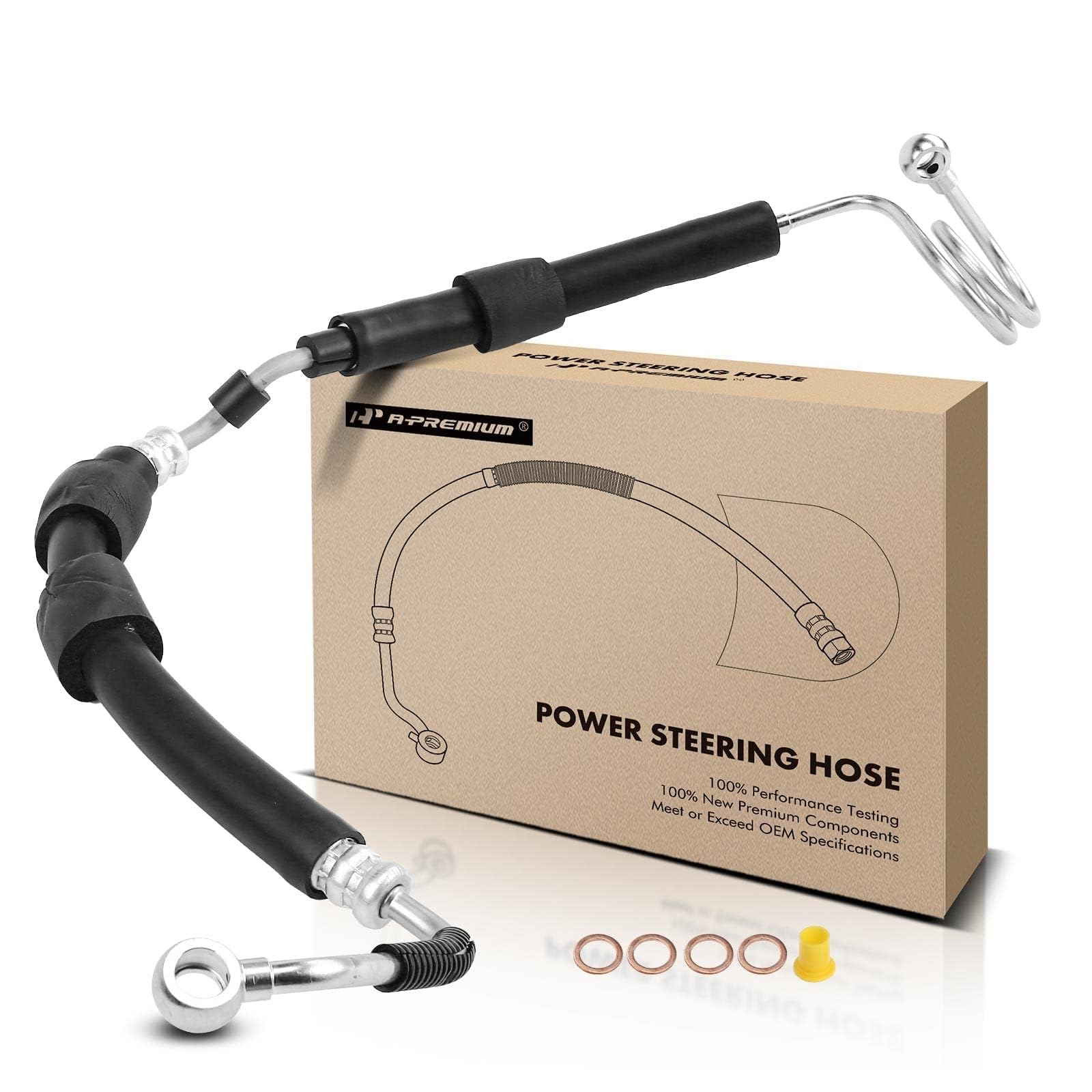 A-Premium Power Steering Pressure Hose Line Assembly Compatible with Audi A6 2005-2011, A6 Quattro 2005-2011, with Washer, Pump To Rack/Gear