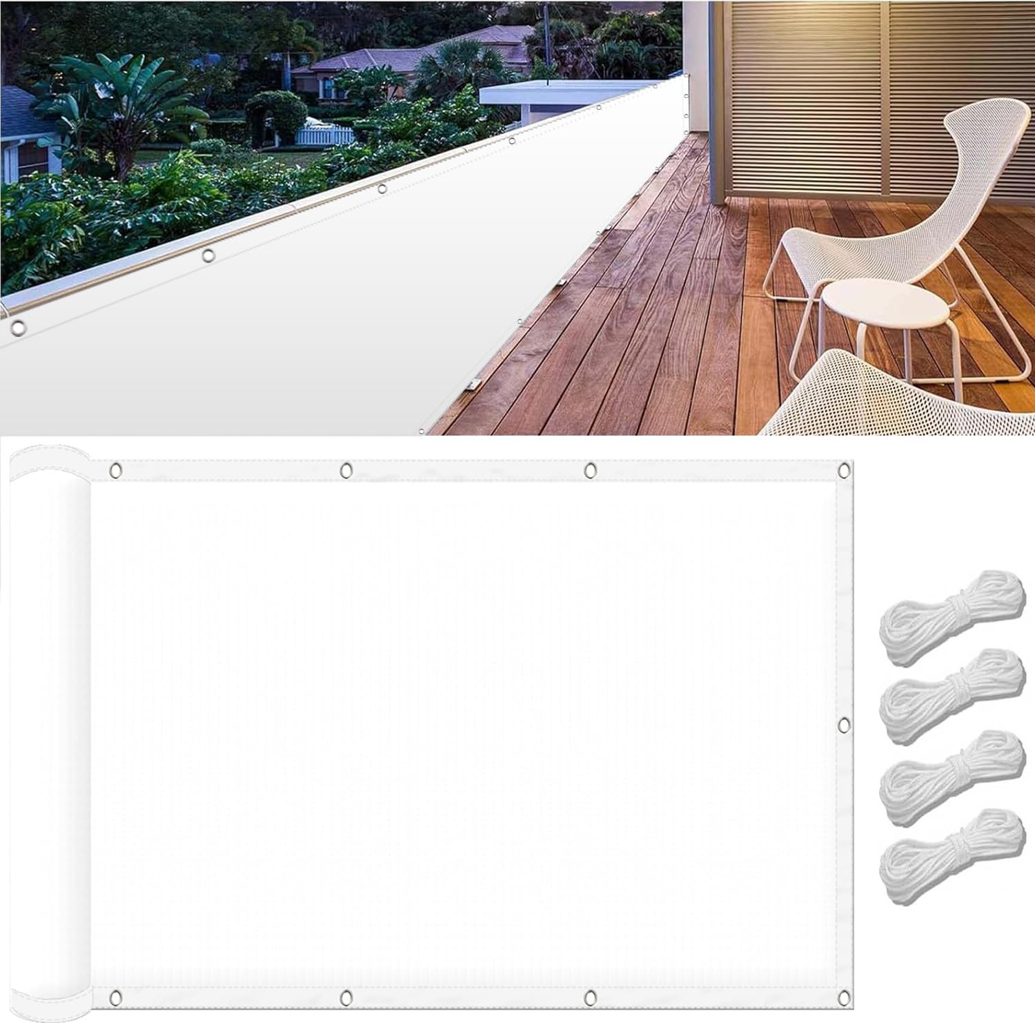 Voile d'ombrage 90x750 cm blanc imperméable en toile PES anti-UV