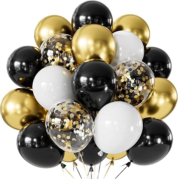 Black and Gold Balloons - 12 Inch Black and Gold Balloons with White Latex Balloon Glitter Confetti Balloon for Graduation Retirement New Years Eve Congratulations Birthday Party Decorations