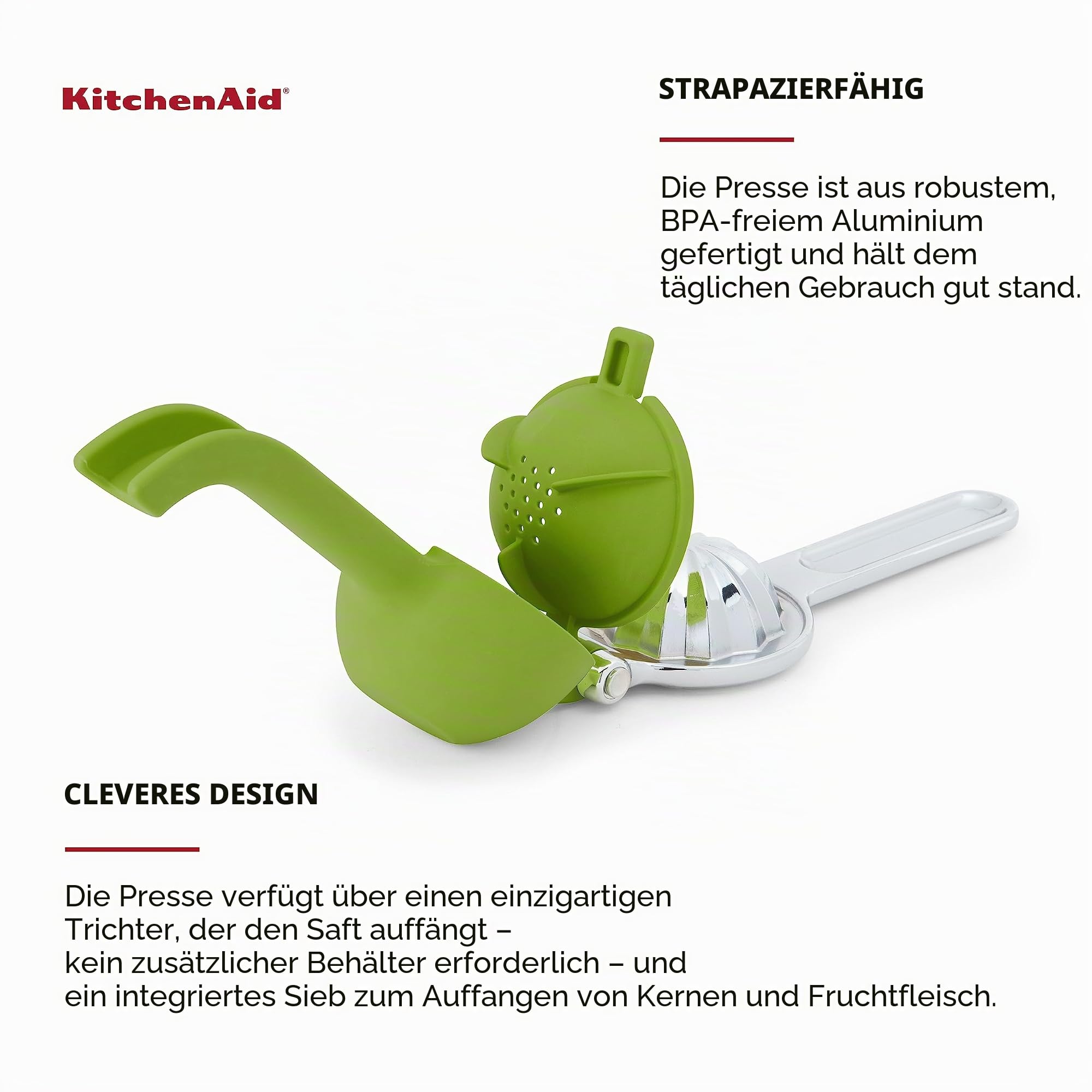 KitchenAid Zitruspresse für Zitrusfrüchte und Limetten mit Samenfänger und Ausgießer, 20,3 cm, (KQ070OHLCA)