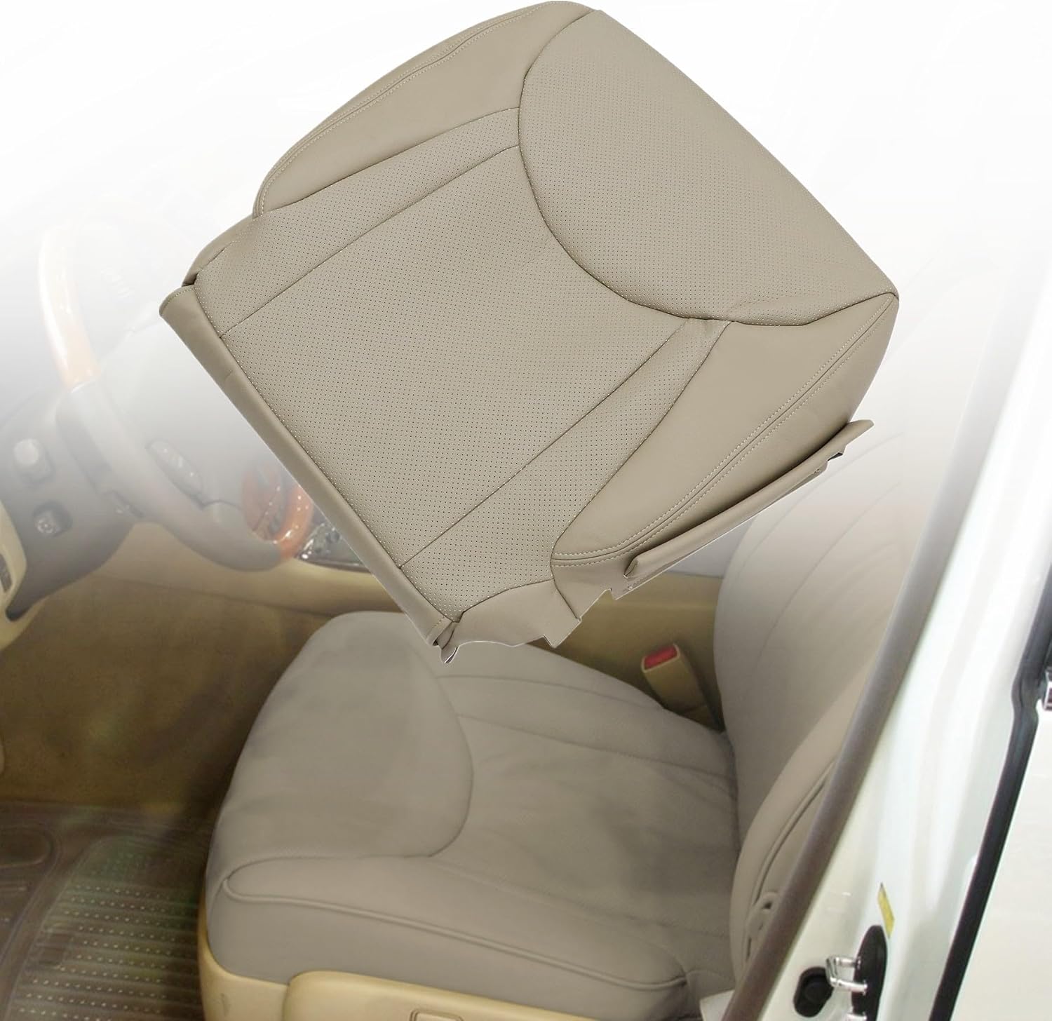 Driver Side Bottom Perforated Microfiber Leather Seat Cover Tan Compatible with Lexus LS430 2001 2002 2003 2004 2005 2006