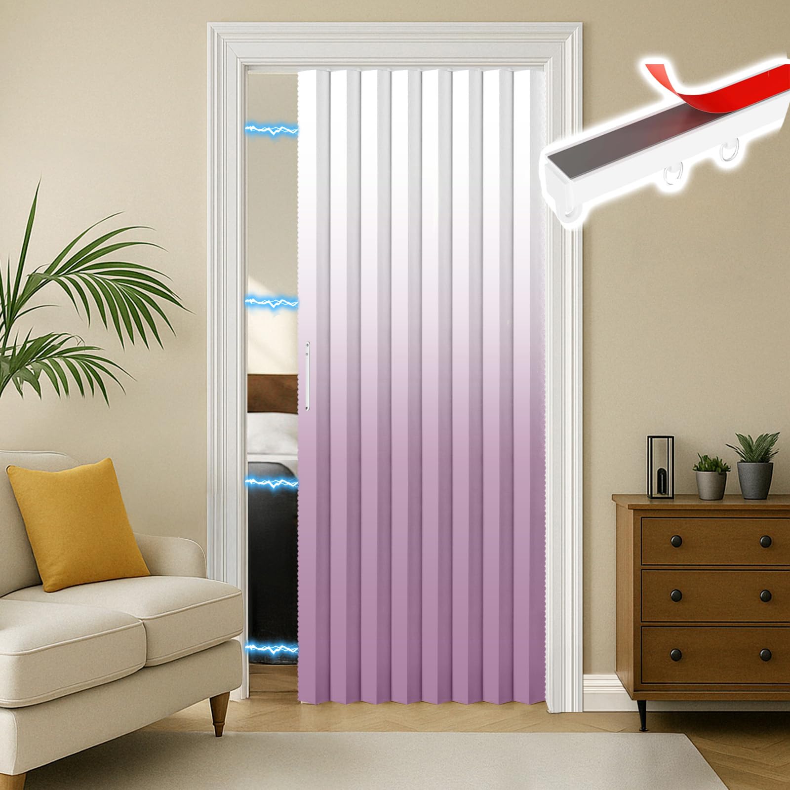 RINHARTEX Blackout Accordion Style Magnetic Door Curtain Sets Included Tracks for Closet Pleated Folding Doorway Curtain Accordion Door Interior Room Divider Bedroom Bathroom