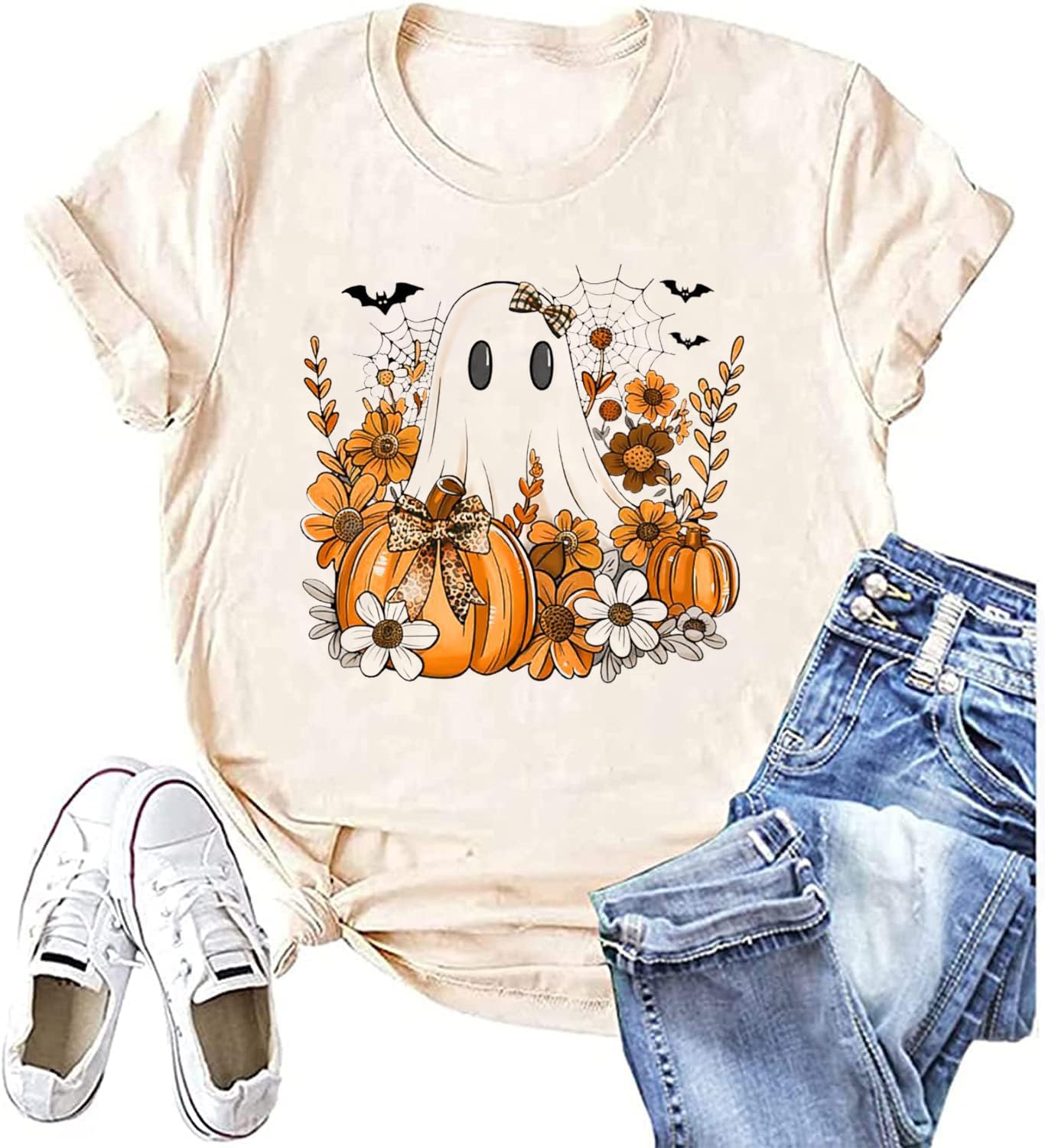 Halloween Shirt Women Fall Pumpkin Graphic Tees Hocus Pocus Tees Girls Trip Tops Halloween Witch Human Skeleton Tshirt