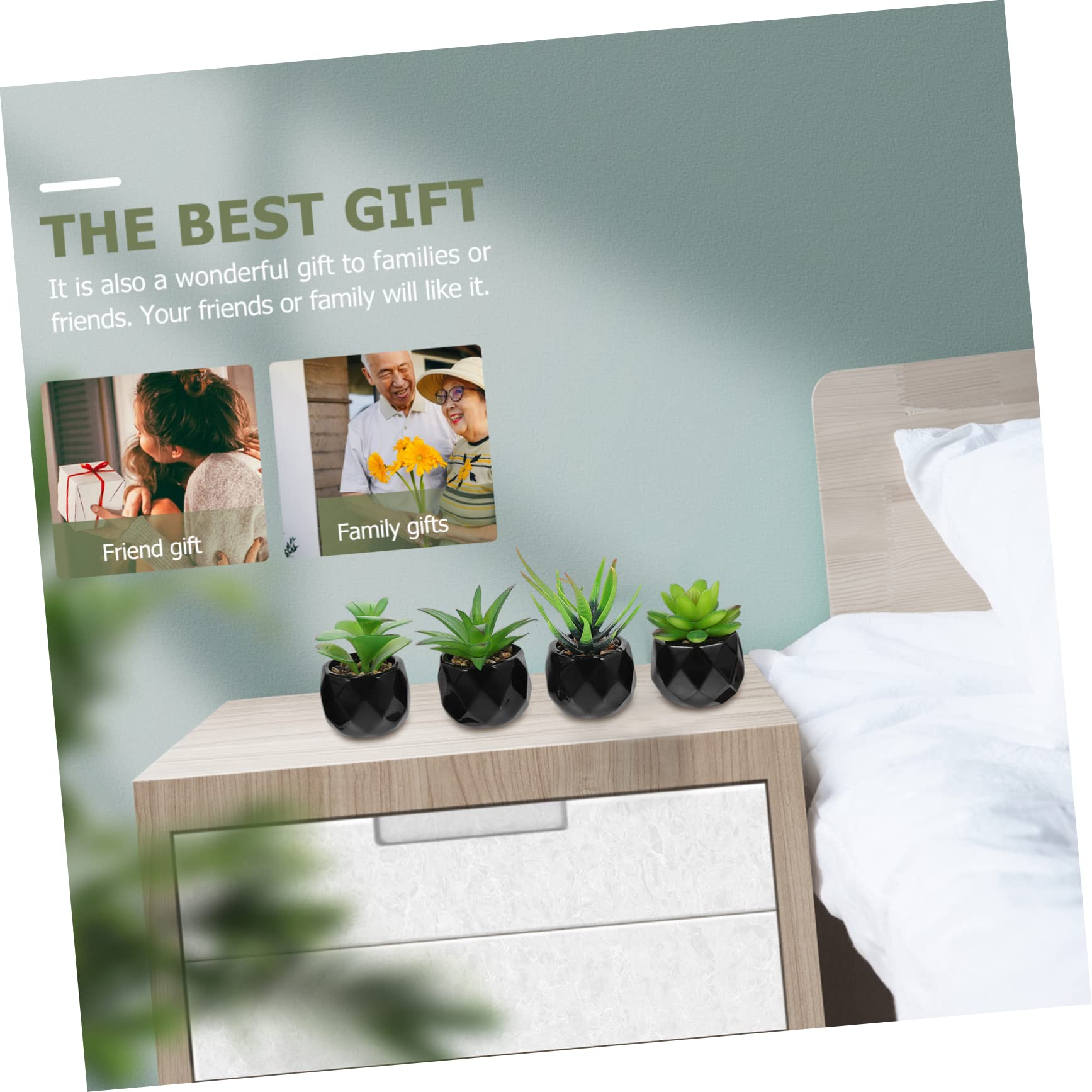 SOLUSTRE 4 Stück Teiliges Set Künstliche Sukkulenten im Topf Realistische Bonsai Dekoration für Wohnzimmer Büro Küche und Schlafzimmer für Pflegeleichte Innenräume