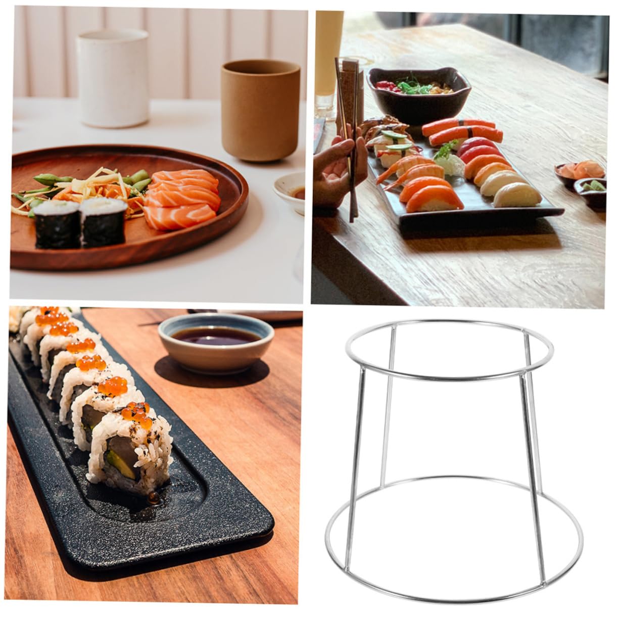 Reggi Piatto da Esposizione per Frutti di Mare 2 Pezzi in Acciaio Inox | Doppio Livello per Buffet, Finitura Argento, Facile da Pulire e Riporre