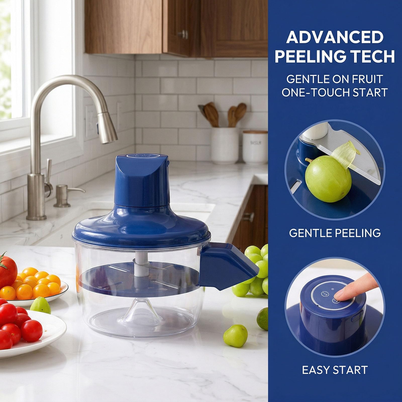 Peel Blitz - Pelador automático de frutas y verduras, pelador eléctrico de patatas y máquina peladora de ajo, máquina inalámbrica recargable para preparación de cocina