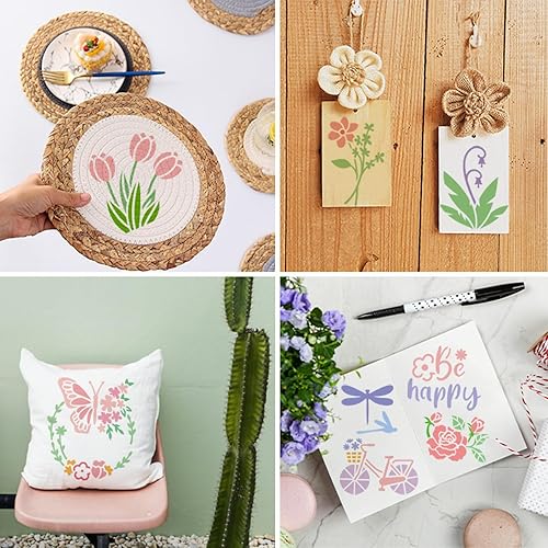 Miniatura 3 de Plantillas de flores para pintar, plantillas profesionales de dibujo artístico 64 piezas 3x3 de plástico PET transparente con patrones de rosa y