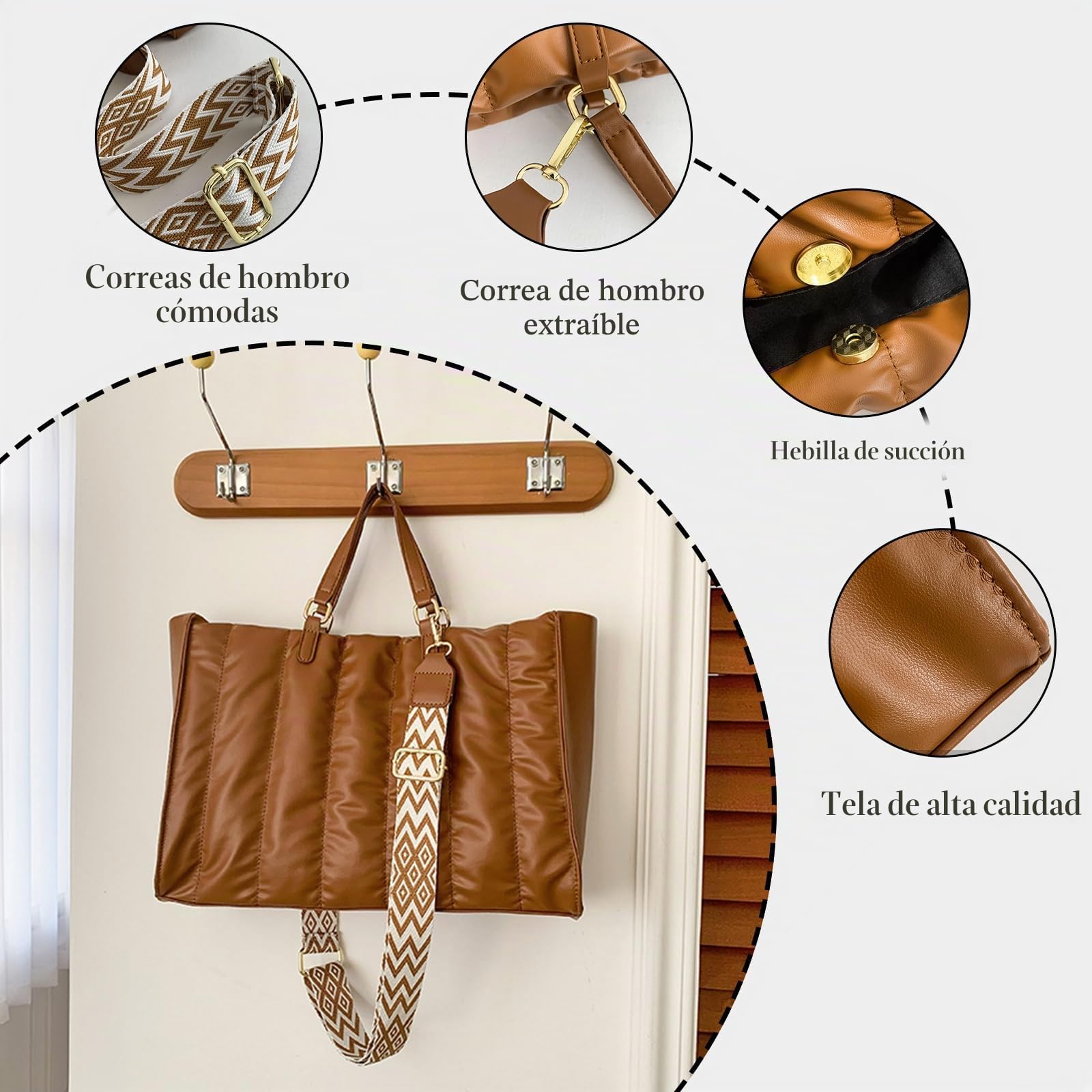 Bolso de mano acolchado para mujer, bolso suave y holgado, de piel sintética, bolso de hombro acolchado de plumón de algodón con asa superior, ligero, bolsa grande