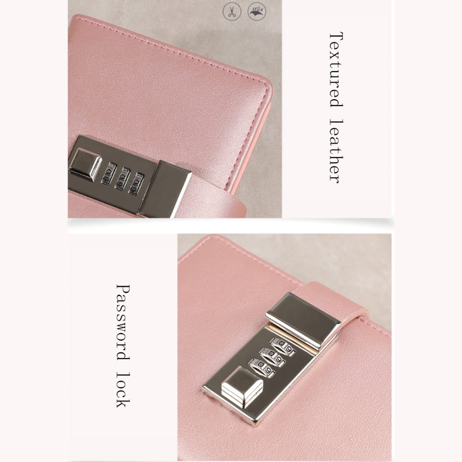 Cuaderno de Notas con candado, Cuaderno de Escritura de Cuero sintético con candado, tamaño A7, 96 hojas/192 páginas, Diario de Estudiante versátil y Elegante.
