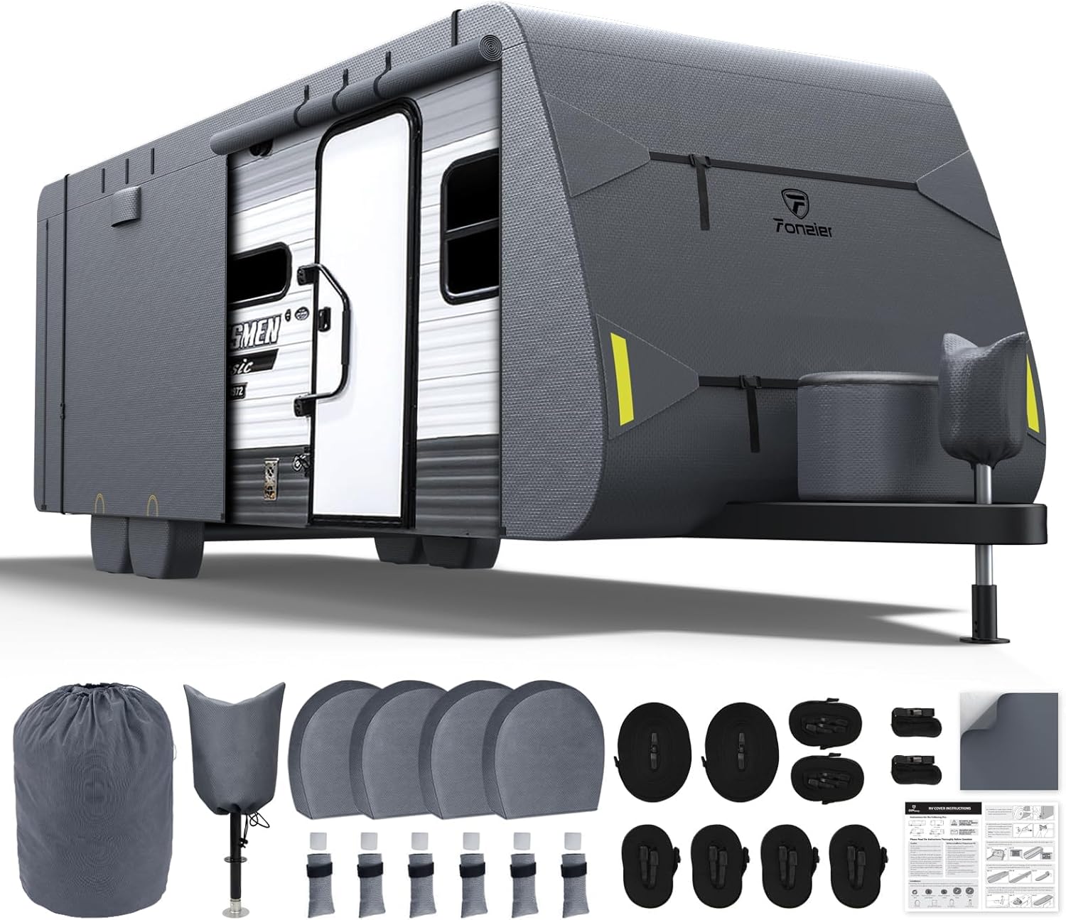 Fonzier Extra Thick 7 Layers Travel Trailer RV Cover, Anti-UV, Weatherproof, Rip-Stop, Utility Heavy Duty RV Cover for 22'1"-24'