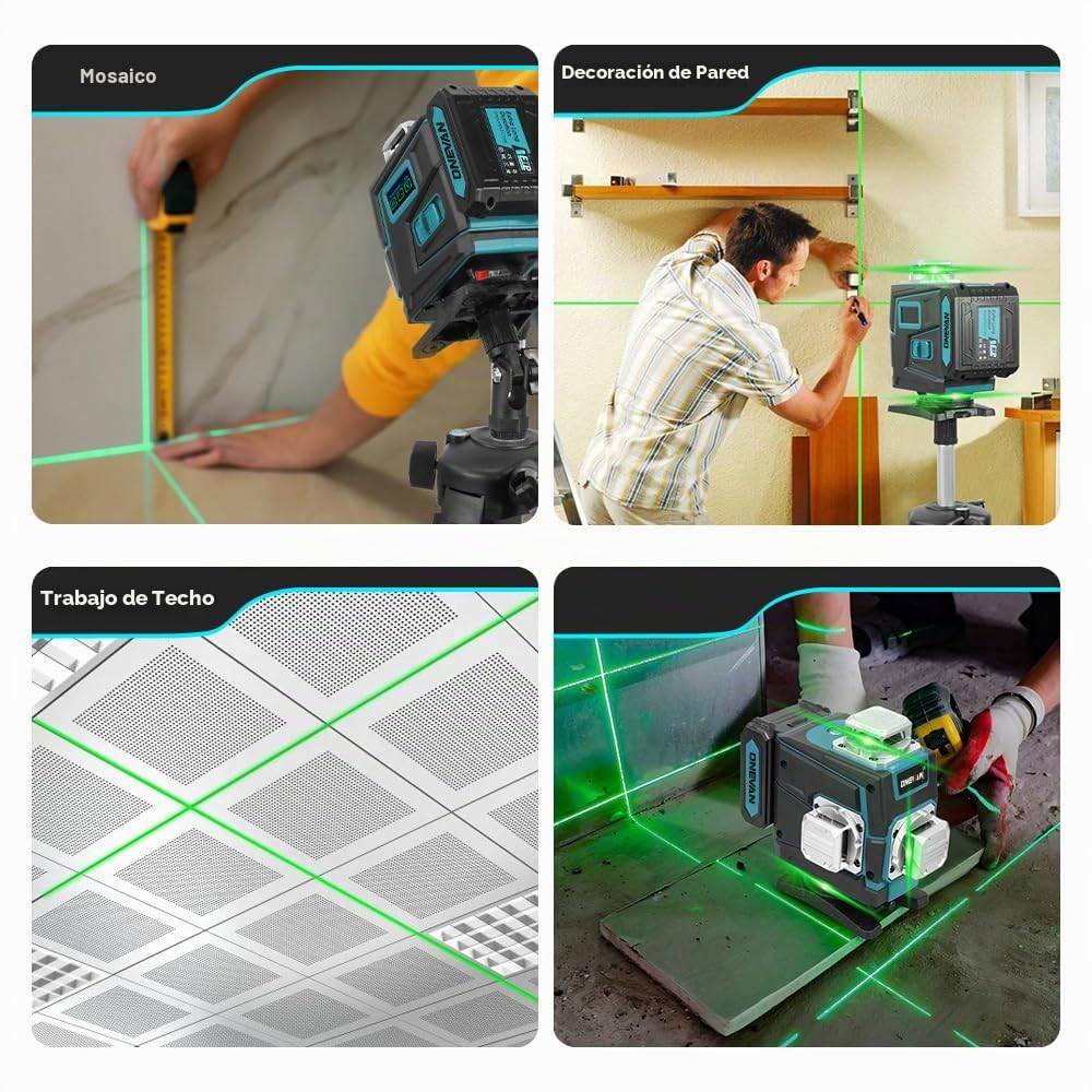 ONEVAN Nivel Láser con Trípode,4D x 360° Nivel Laser Autonivelante | App/30 m mando, 1m trípode ajustable, autonomía de 6-8 horas con dos baterías, pantalla LED,para Colocación/Azulejos/Reformas
