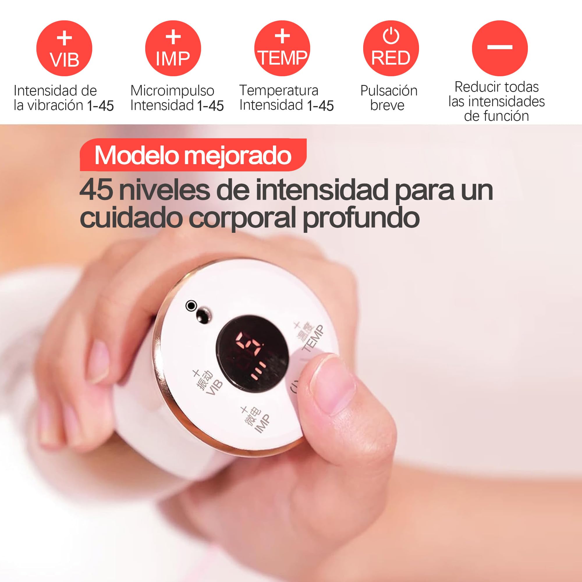 Masajeador Anticelulítico Masajeador de Drenaje Linfático Eléctrico Unisex para Cintura, Vientre, Brazos, Glúteos y Piernas, Dispositivo de Vibración de EMS de Calorcon 45 Niveles luz Roja