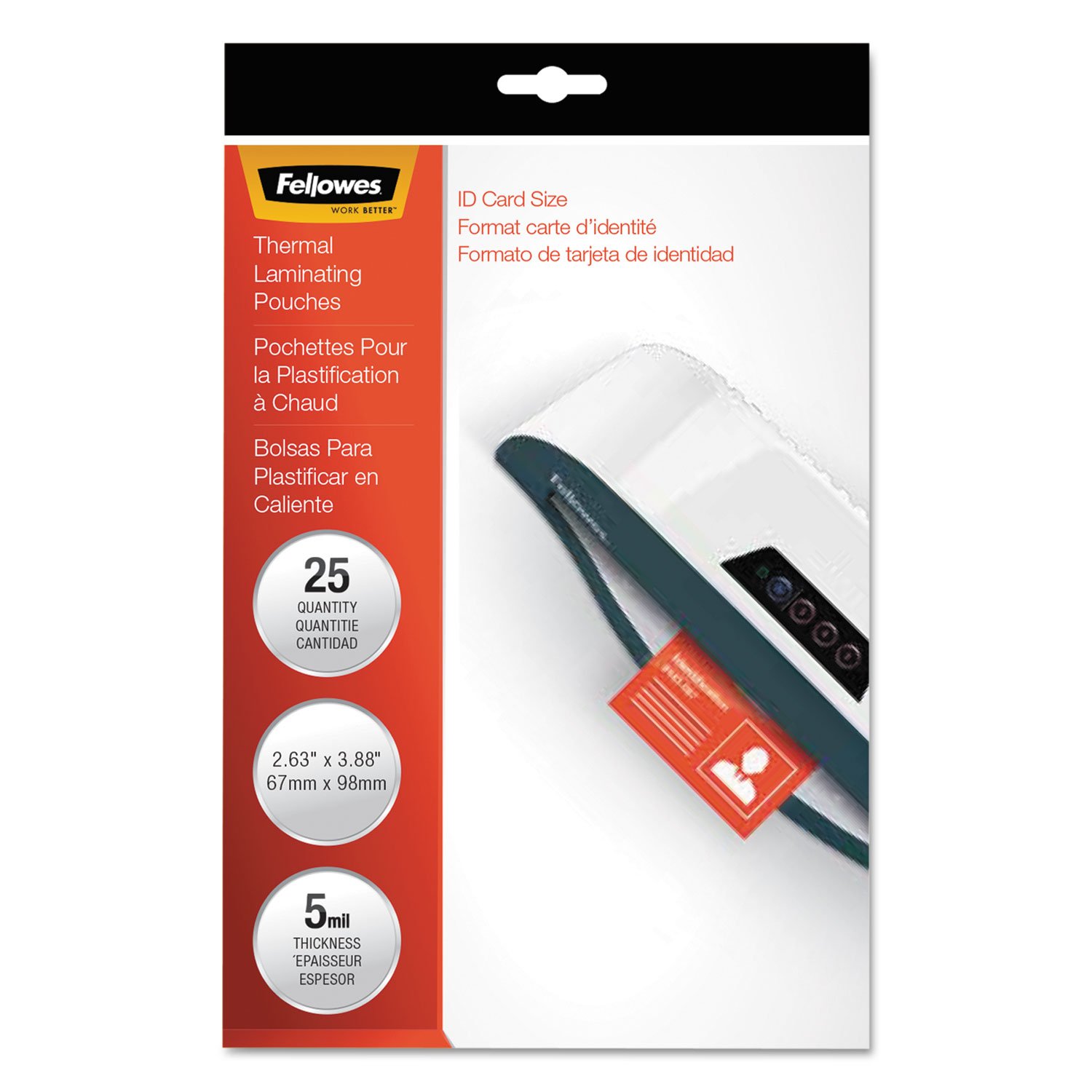 Fellowes 52007 Laminating Pouches, 5mil, 2-5/8 x 3-7/8, ID Size, 25/Pack