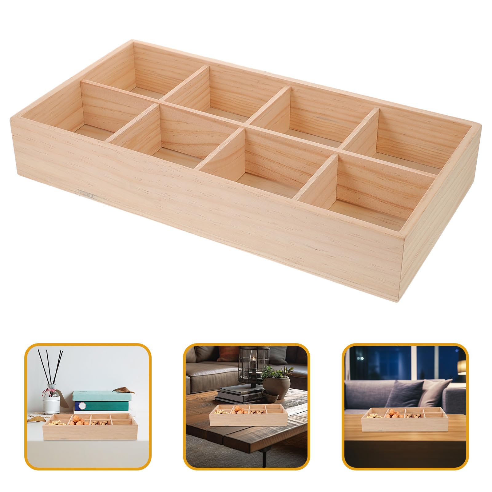 Abaodam Scatola di Immagazzinaggio in Legno Design a Scomparti Multifunzionale per Snack e Bustine Tè, Contenitore Beige per Casa e Tavolo da Camera