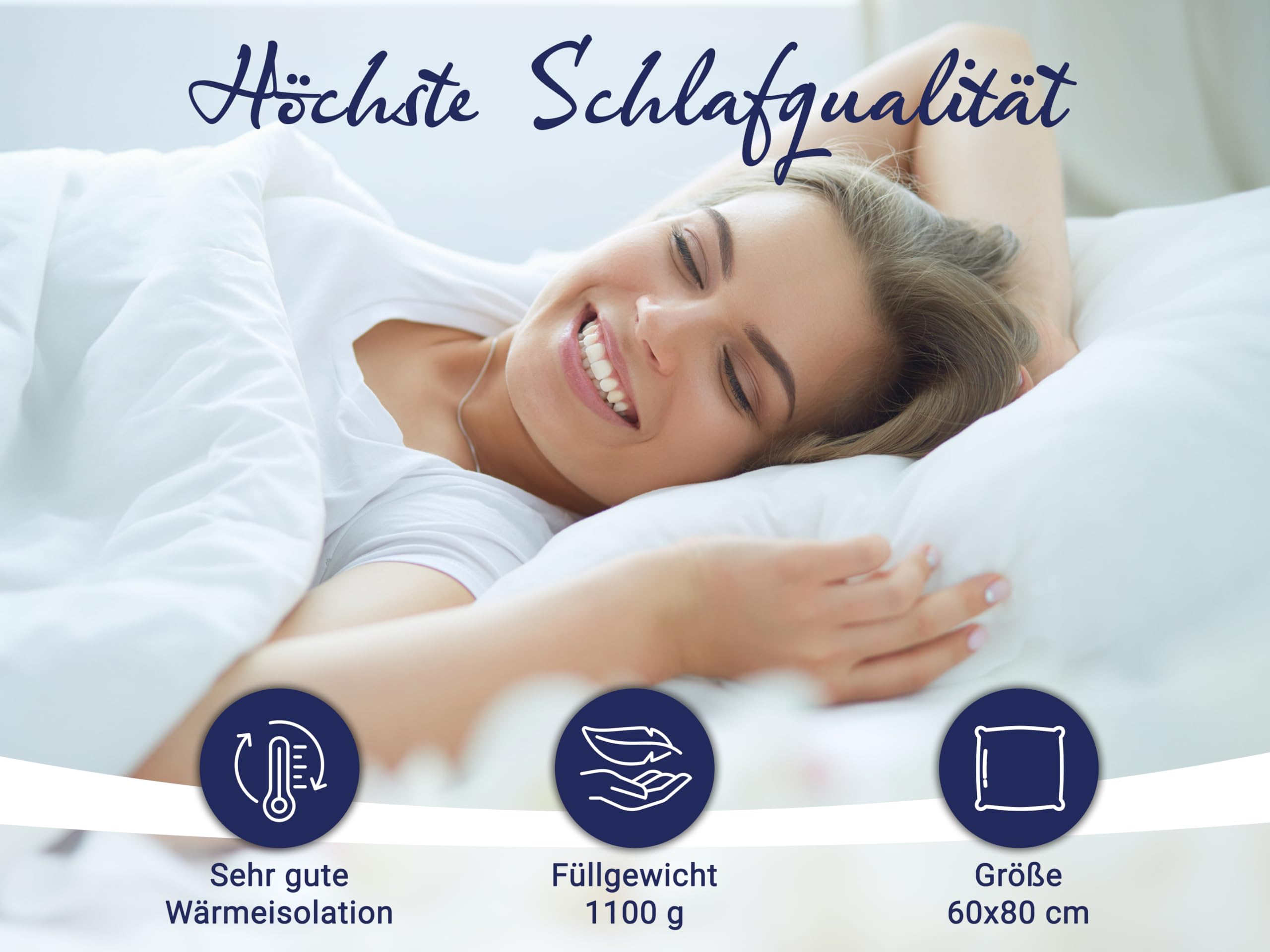 ZOLLNER Premium Kopfkissen aus 80% Federn und 20% Daunen - Made in Germany – für Allergiker geeignet – Bezug aus hochwertiger Baumwolle - waschbar bis 60°C - 60x80 cm - Hotelqualität
