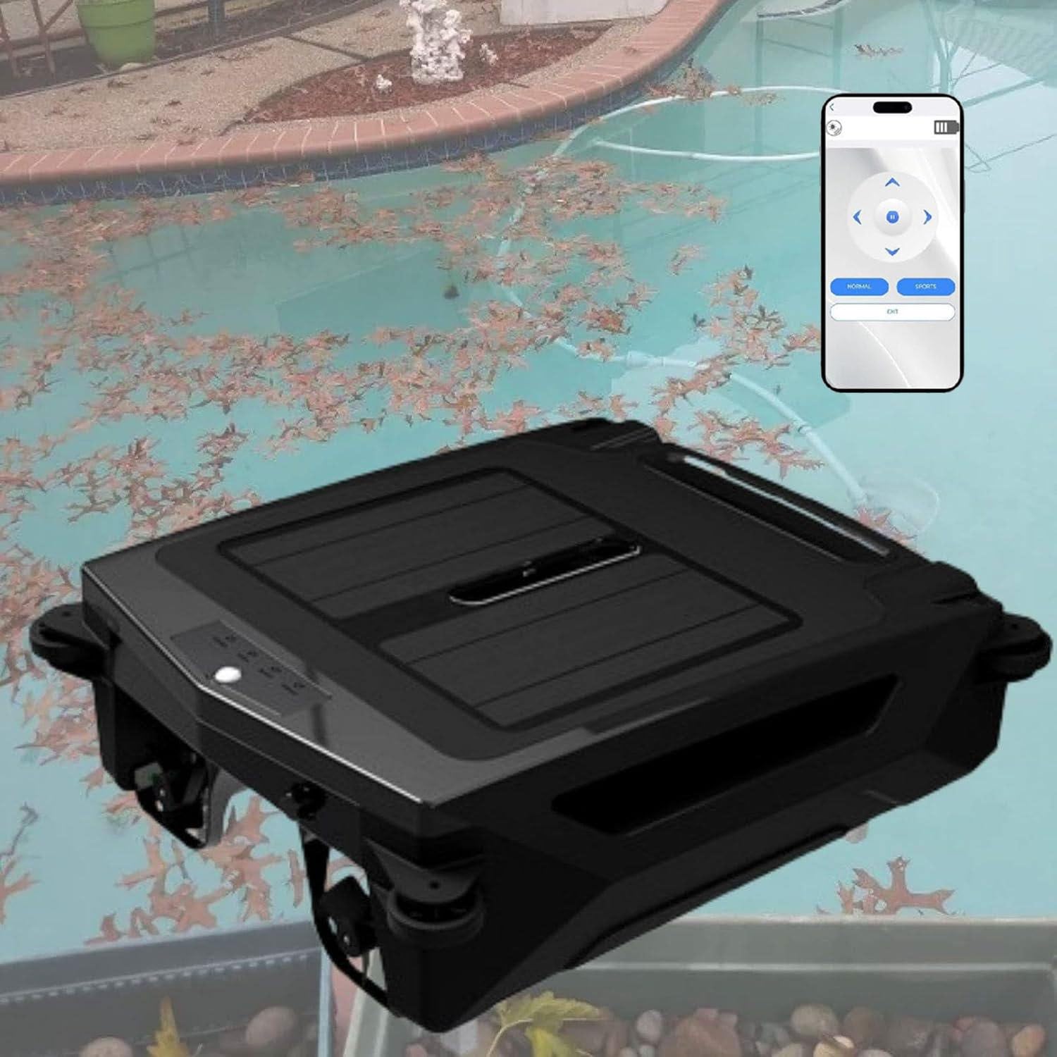 Skimmer de piscina alimentado por energía solar, limpiador robótico con batería continua, opciones de carga dual, 2 modos de velocidad, prevención inteligente de obstáculos, dura 5 horas