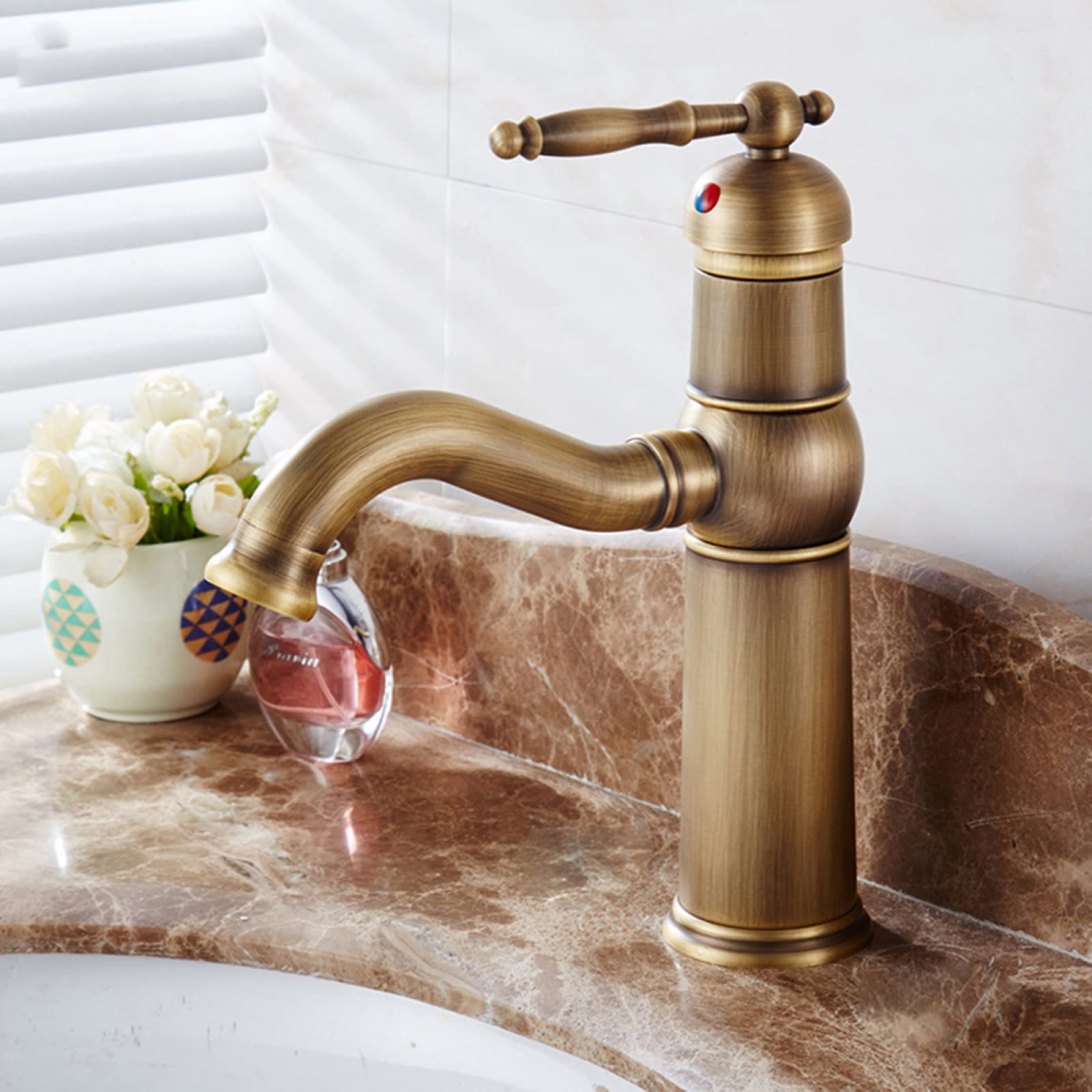 ZYCHSJXA Vintage 360 Degree Swivel Spout Cold/Hot Water Basin Tap, Bathroom Sink Faucet Single Handle, High Faucet(High)