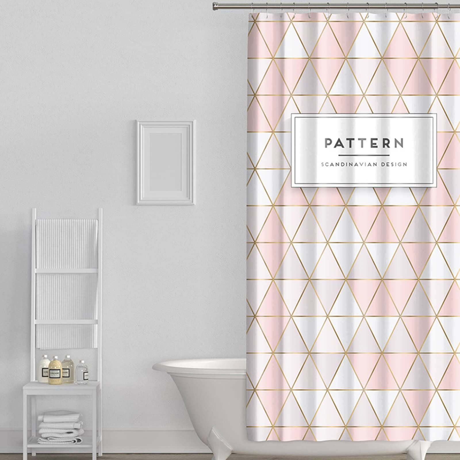 Rideau de douche polyester 200x200 cm rose blanc géométrique anti-moisissure
