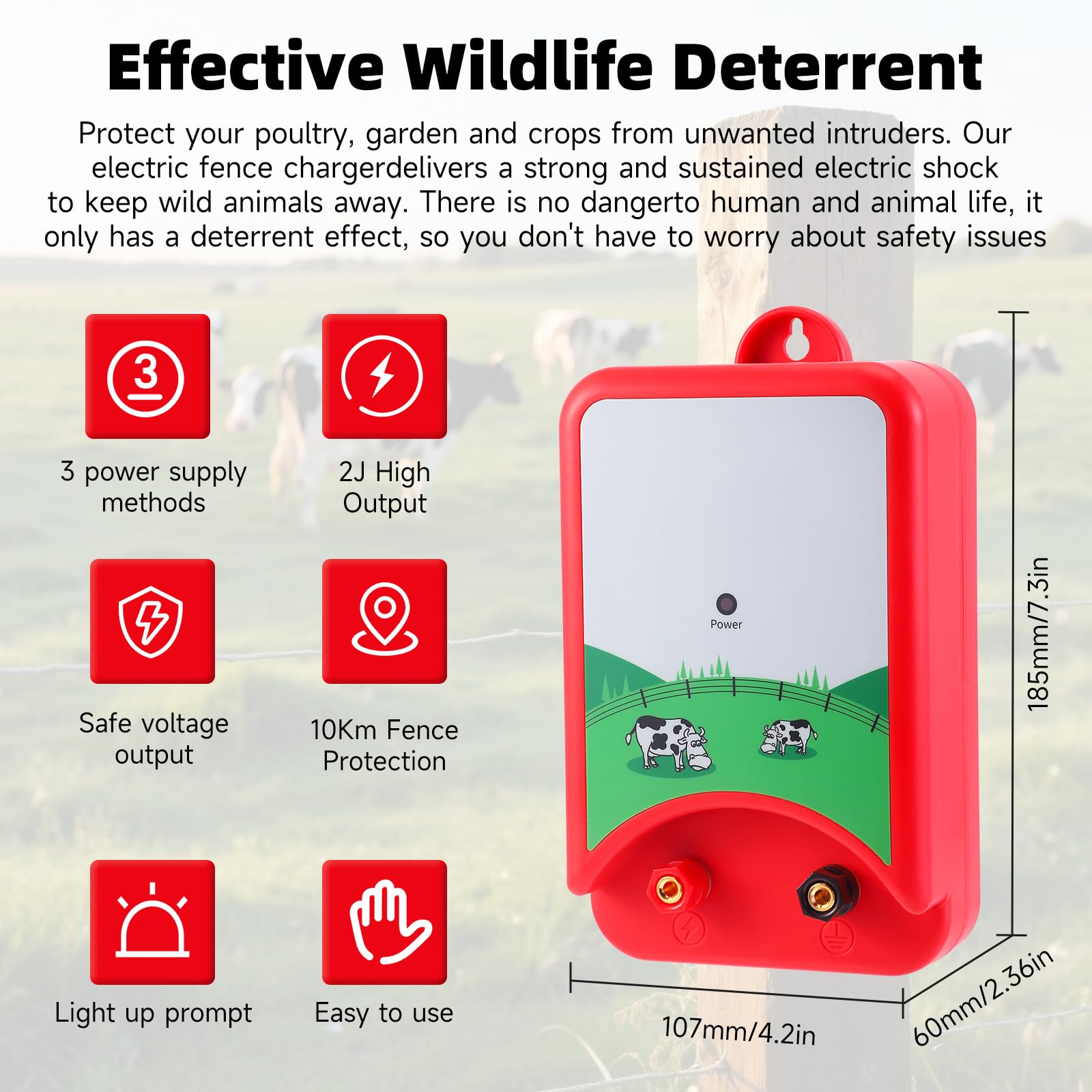 10km Elettrificatore per Recinto Elettrico,Recinzione Elettrica per Animali 2J Strumento Impermeabile Potente Recinti Controllore di Impulsi ad Alta Tensione Sicuro Pastore Fattoria Pascolo Giardino
