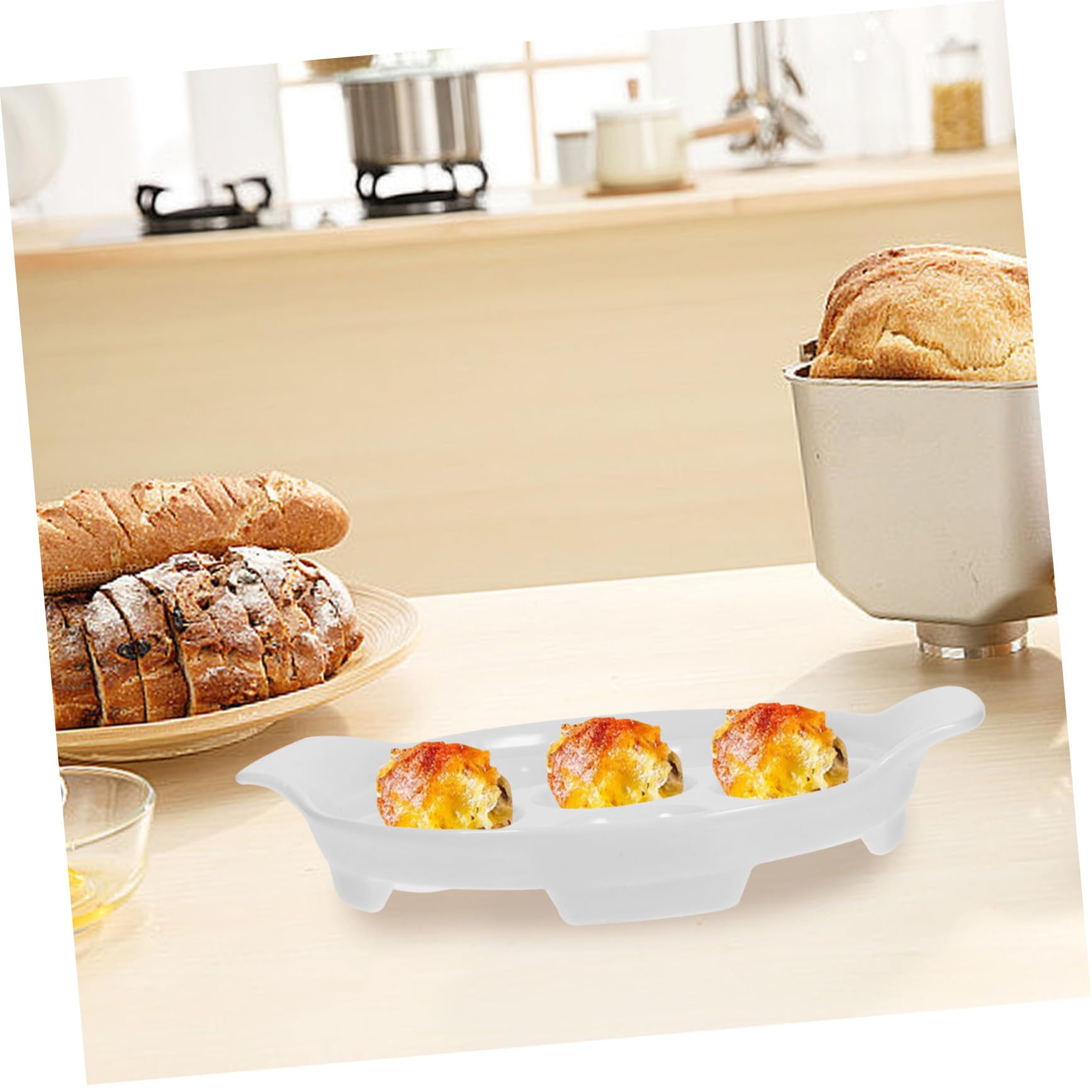 NUOBESTY Platos de Aperitivo de Cerámica Doble Oreja 18 Cm Porcelana Resistente Alta Temperatura para Caracoles Mariscos Cocina Hogar Pack 4 Unidades