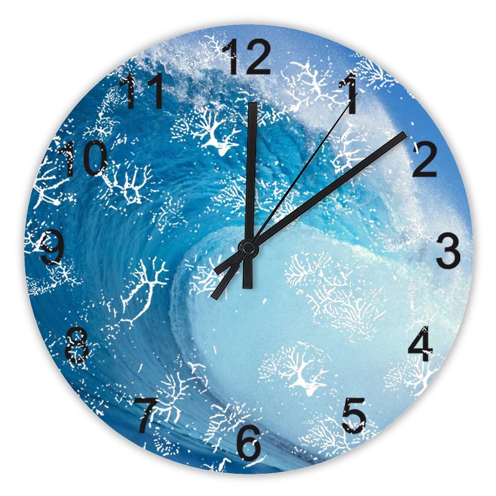 Horloge murale 40,6 cm vagues et océan, pendule silencieuse à piles pour décoration de cuisine