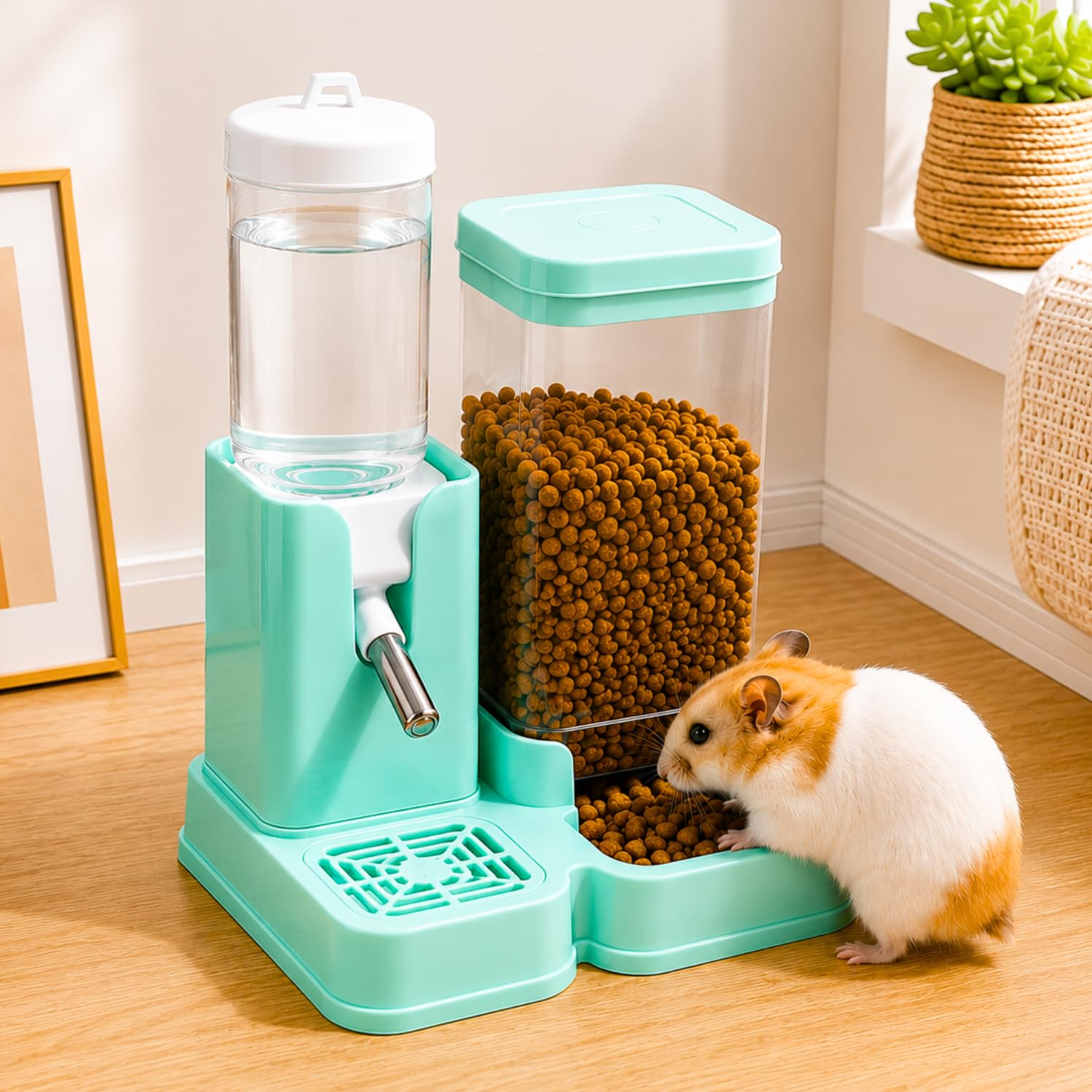 VAYINATO® Hamster 2-in-1 Water & Food Feeder (Random Colour) | 80ml Top-Fill Water Dispenser & 320ml Food Container | Anti-Leak Automatic Feeder | Animal Cage Accessory for Hamster, Gerbil, Mouse-image-9