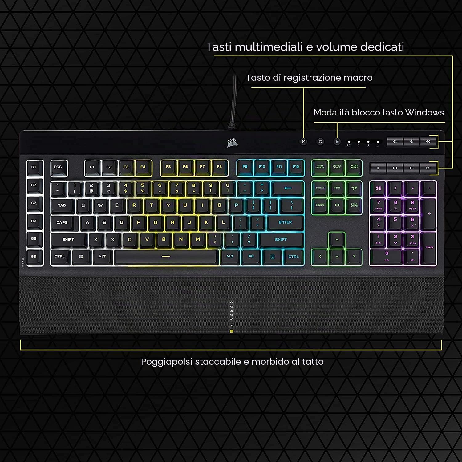 TECLADO (INGLES) CORSAIR K55 RGB PRO GAMING BACKLIT ZONED RGB LED RUBBERDOME