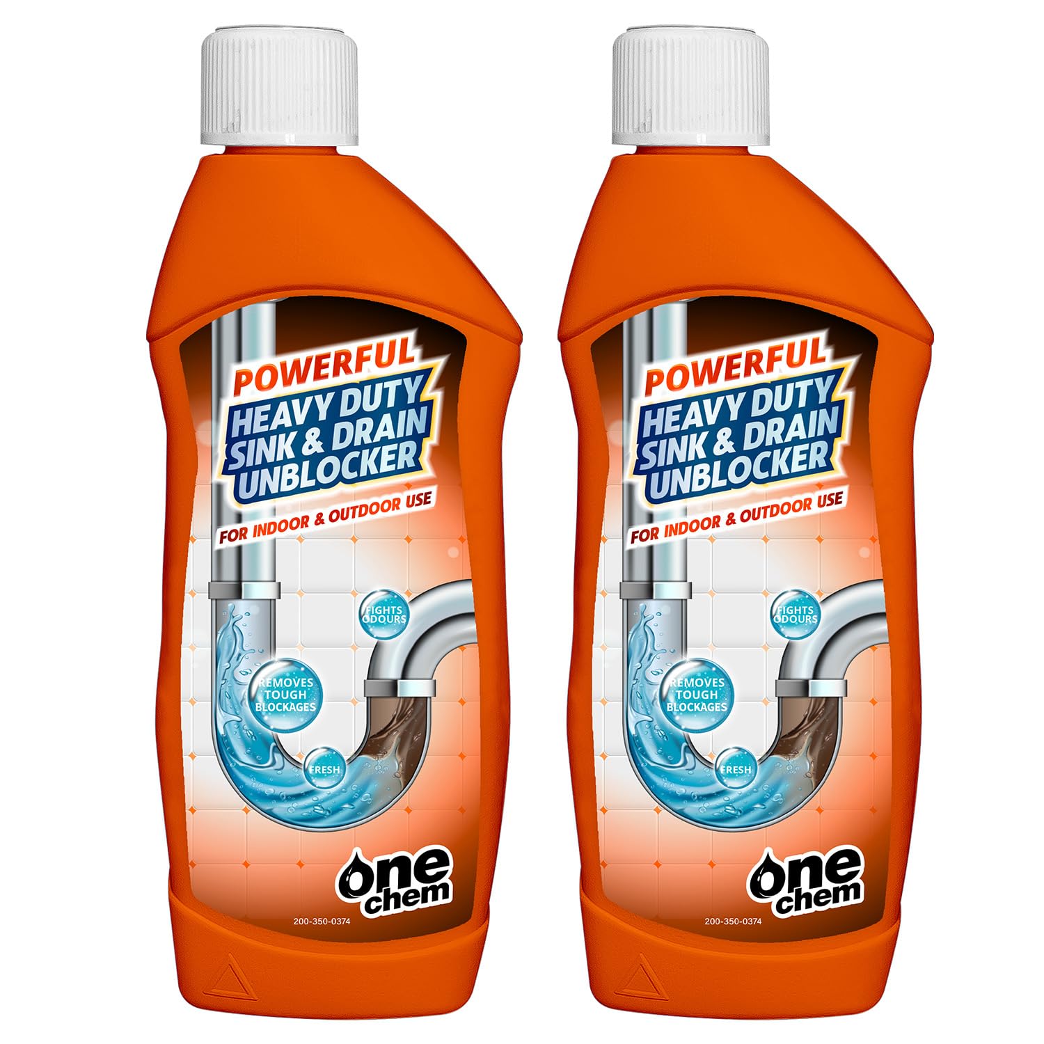 One Chem Heavy Duty Sink and Drain Unblocker 2 x 500 ml, Kitchen, Bathroom Sink and Drain Unblocker