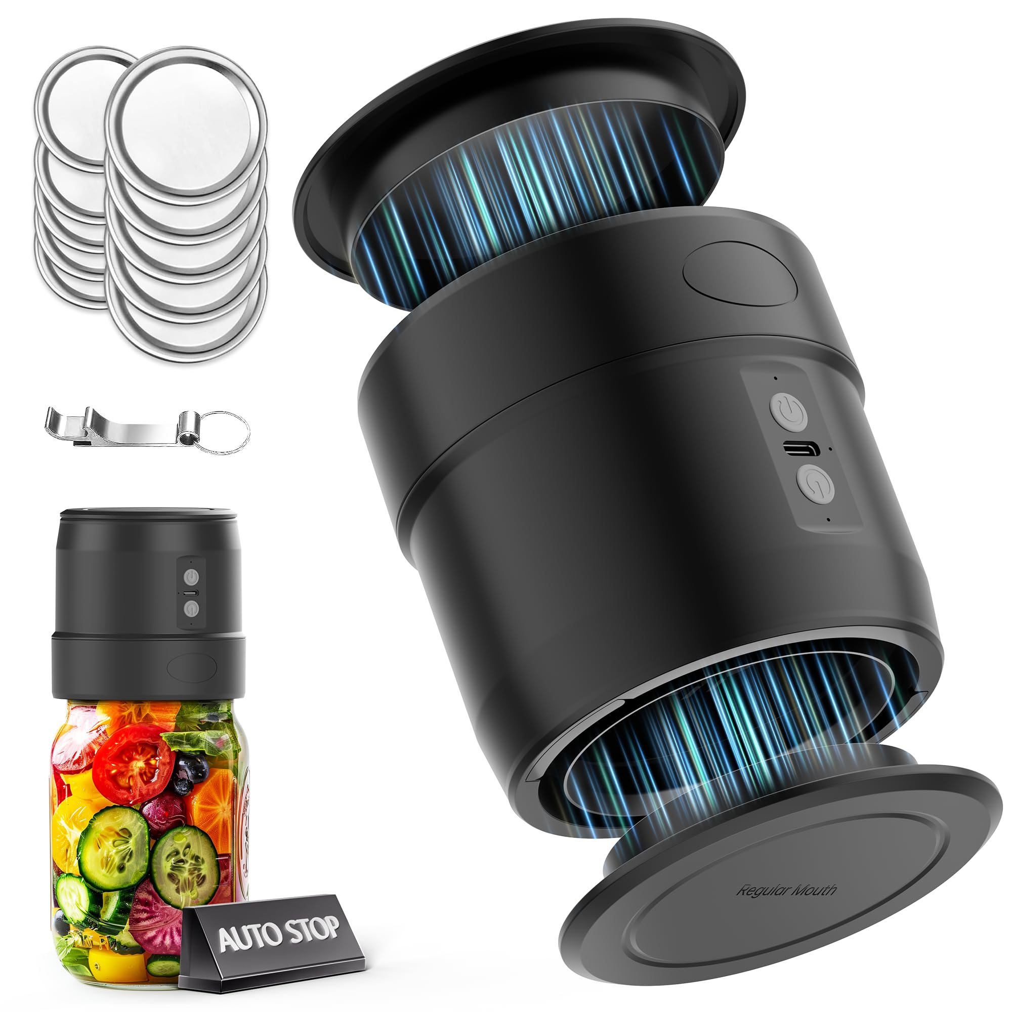 EASYERA Mason Jar Vacuum Sealer Kit, Upgraded Dual-Head Auto-Stop Mason Sealer, Fits Wide Regular Mouth Jars | Quiet, Portable Rechargeable for Food Storage, Fermentation, Canning Easy Save Time