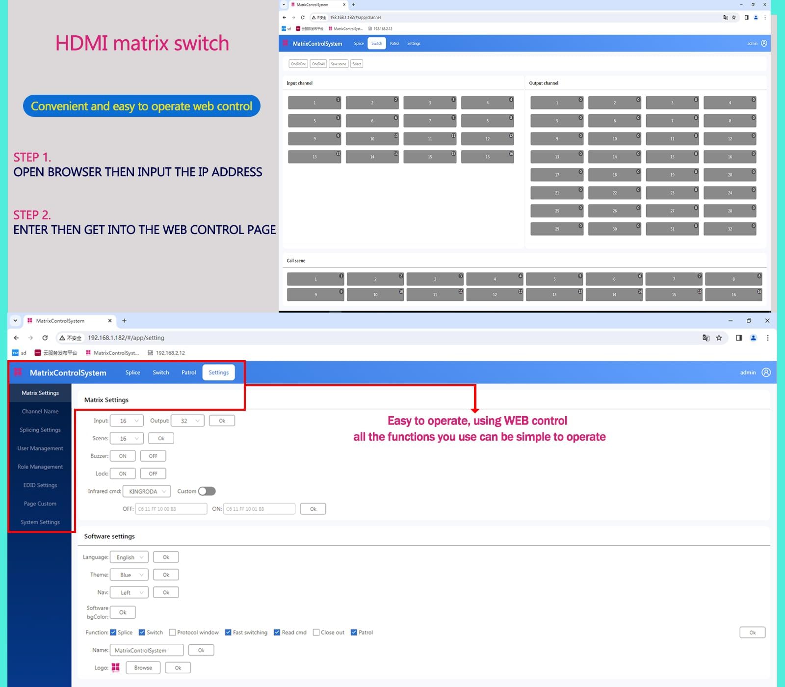 Conmutador de matriz HDMI 4K ICUIXIAN 16x16 4K @30Hz compatible con RS232/WEB GUI/EDID/HDCP decodificación/IR/Dolby Digital/DTS-HD, transmisión de audio principal, montaje en bastidor, matriz 4K,